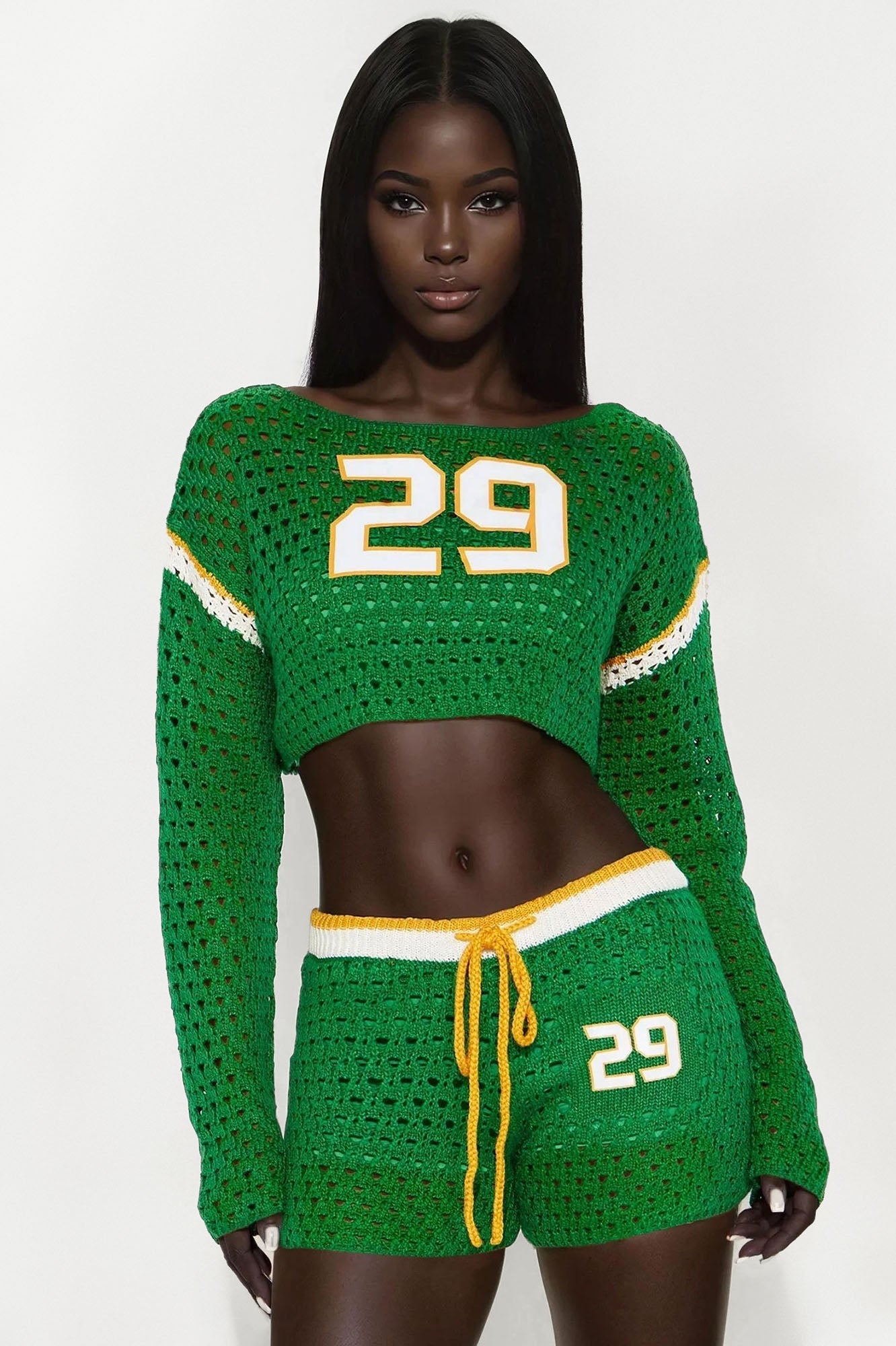 29' And Fine Crochet Short Set - Green/combo
