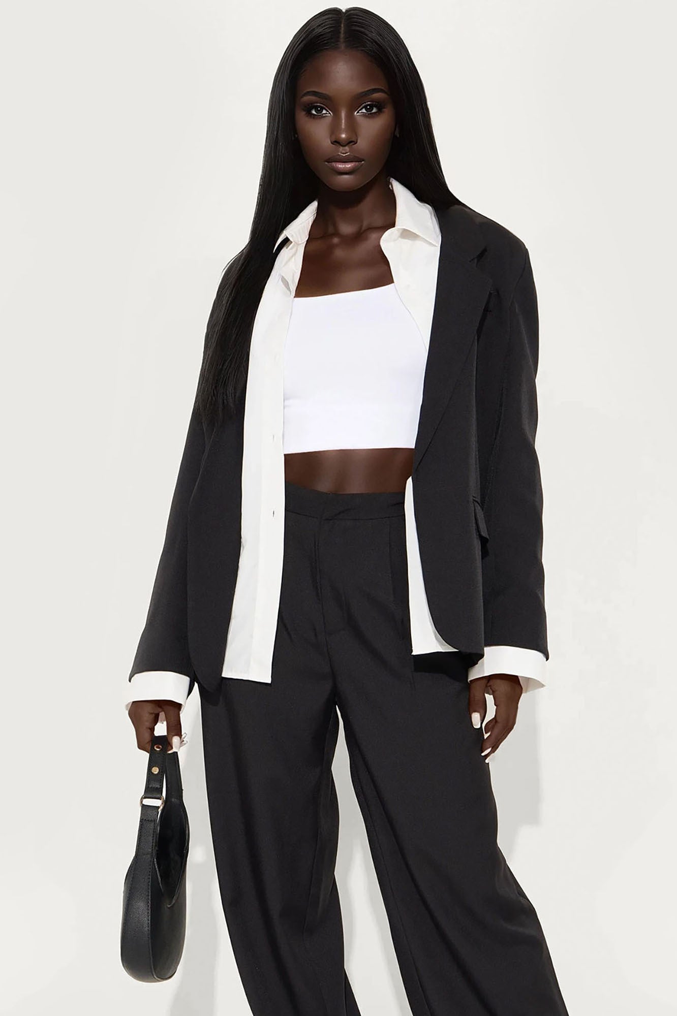 Put In Work Solid Oversized Blazer - Black/White