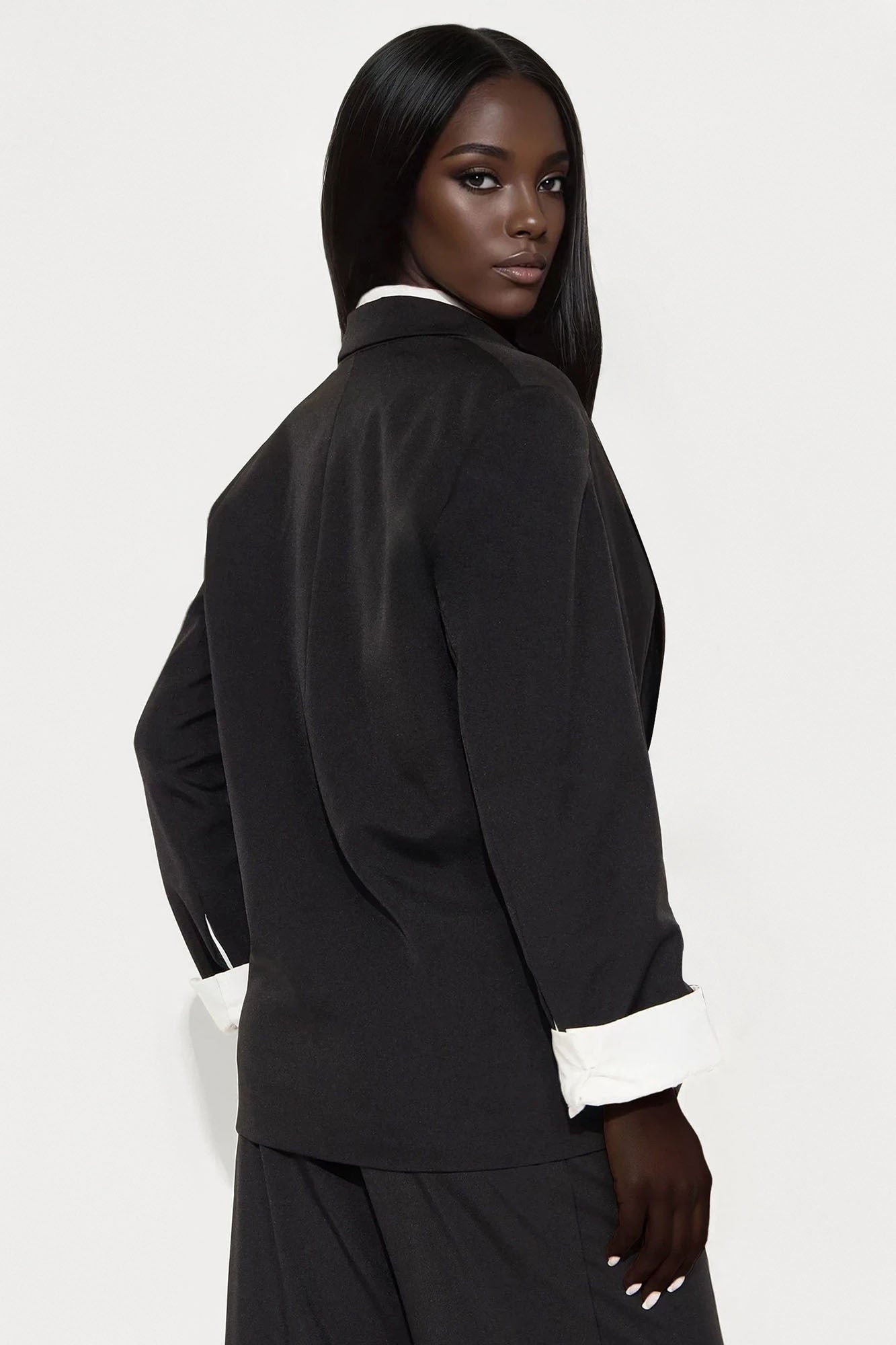 Put In Work Solid Oversized Blazer - Black/White