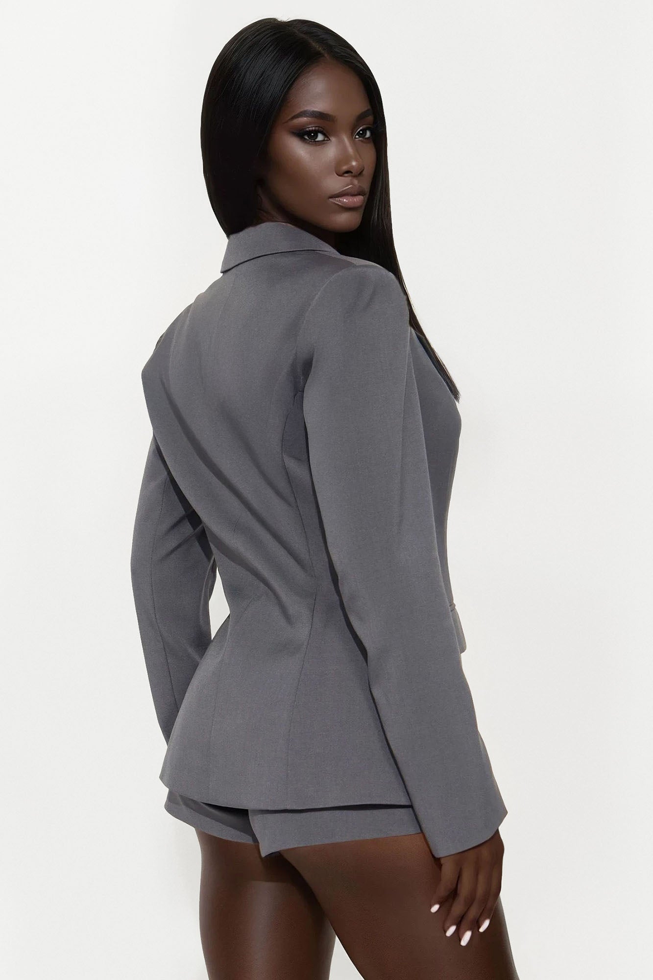 Ines Cinched Waist Asymmetrical Blazer - Grey
