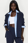 Put In Work Oversized Striped Shirt Inset Blazer - Navy