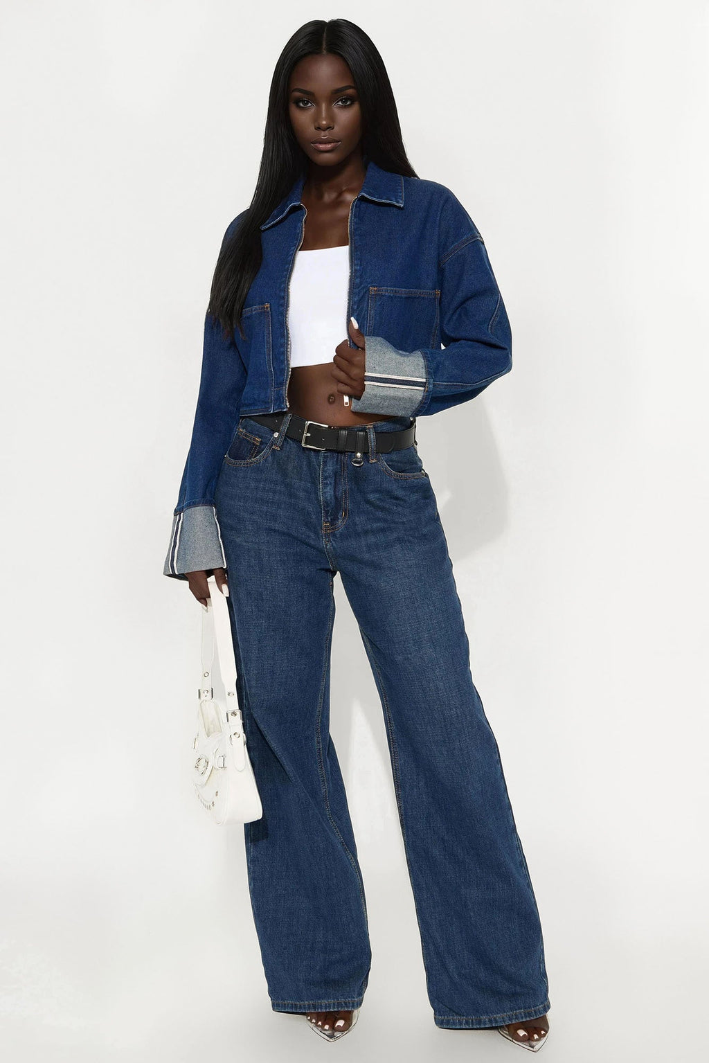 Adrian Cuffed Denim Jacket - Rinse Blue Wash