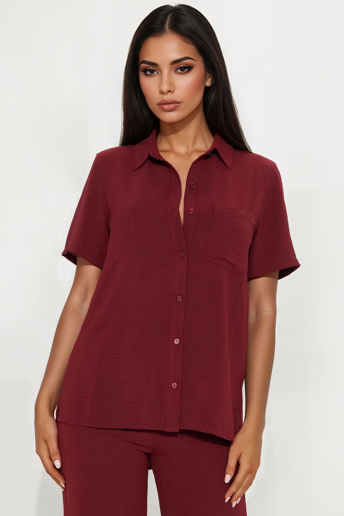 Makenzie Short Sleeve Pant Set - Wine