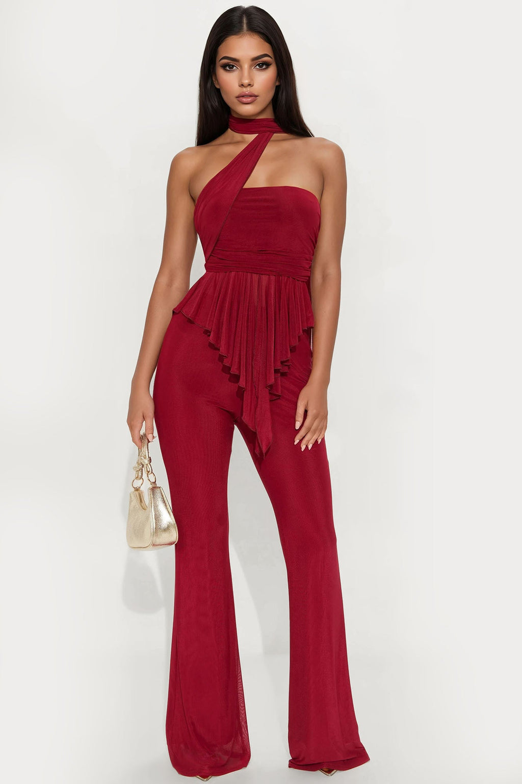 The Roxy Mesh Halter Pant Set - Wine