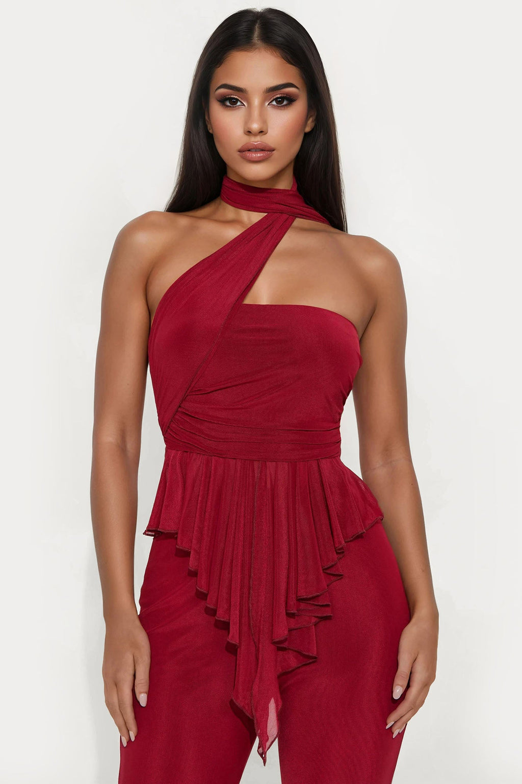 The Roxy Mesh Halter Pant Set - Wine