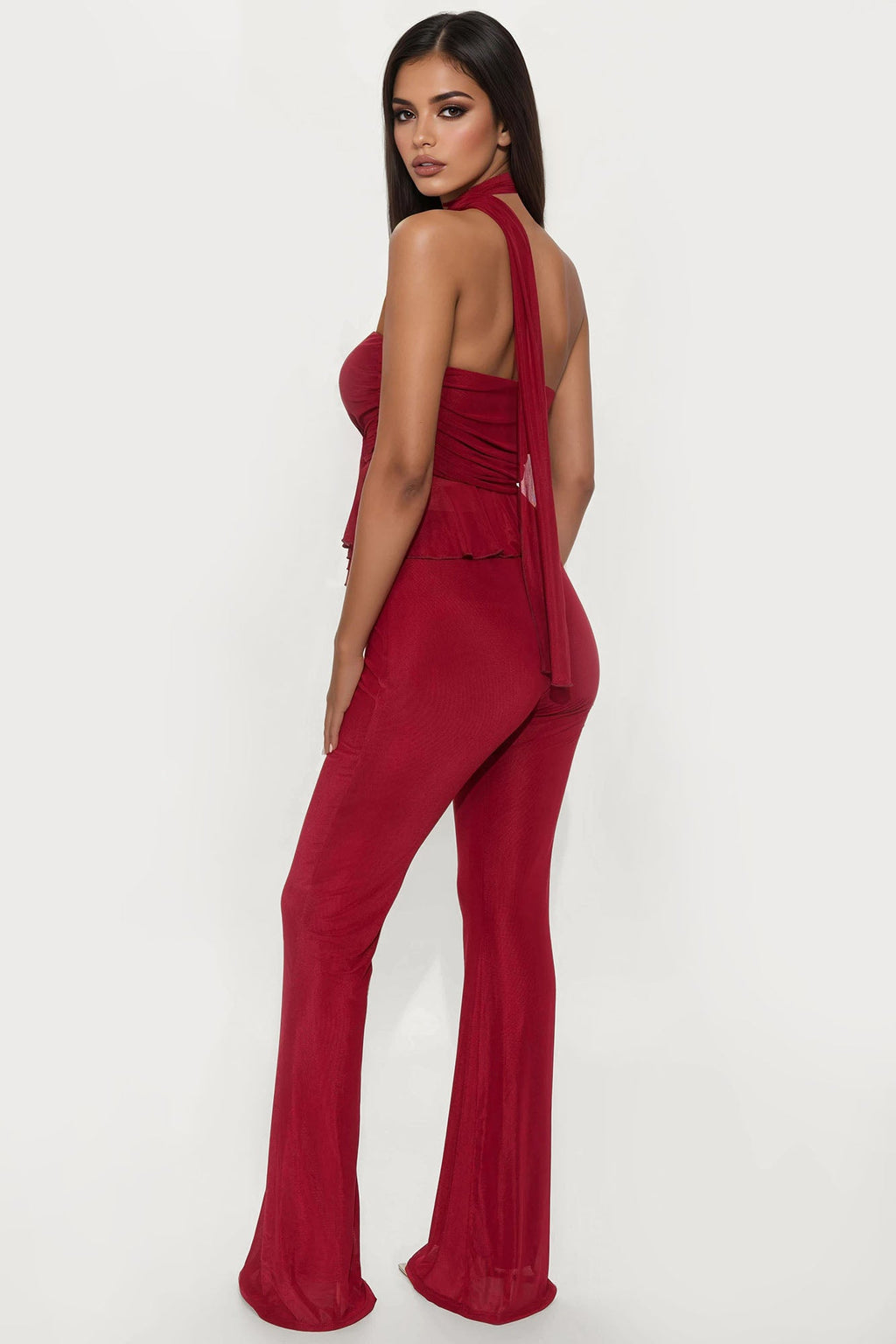 The Roxy Mesh Halter Pant Set - Wine