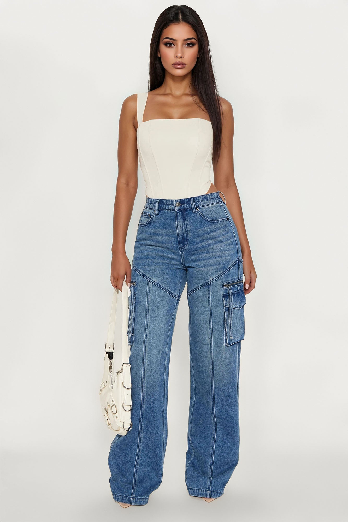 Tall Devil In Disguise Cargo Straight Leg Jeans - Medium Wash