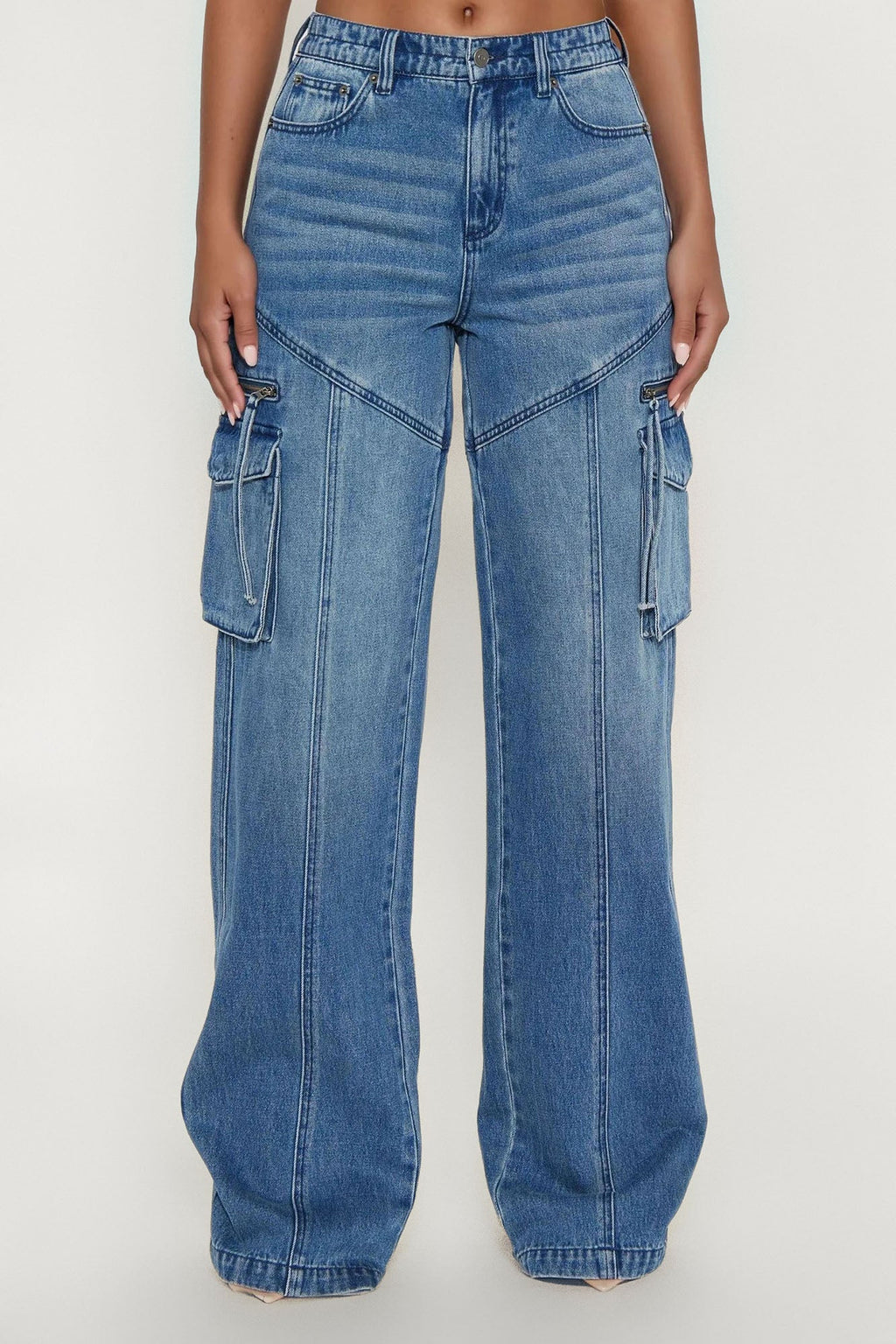 Tall Devil In Disguise Cargo Straight Leg Jeans - Medium Wash