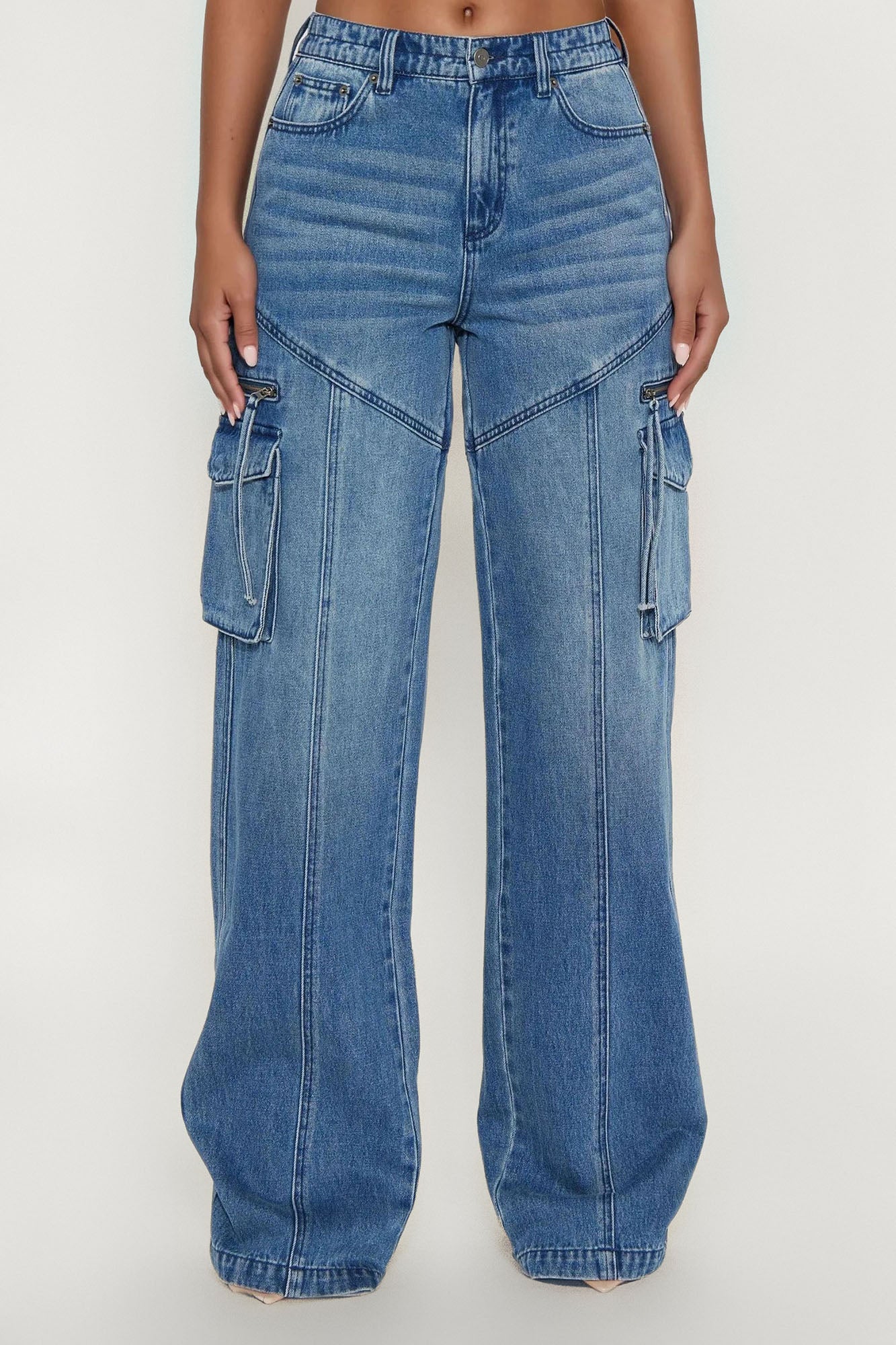 Tall Devil In Disguise Cargo Straight Leg Jeans - Medium Wash