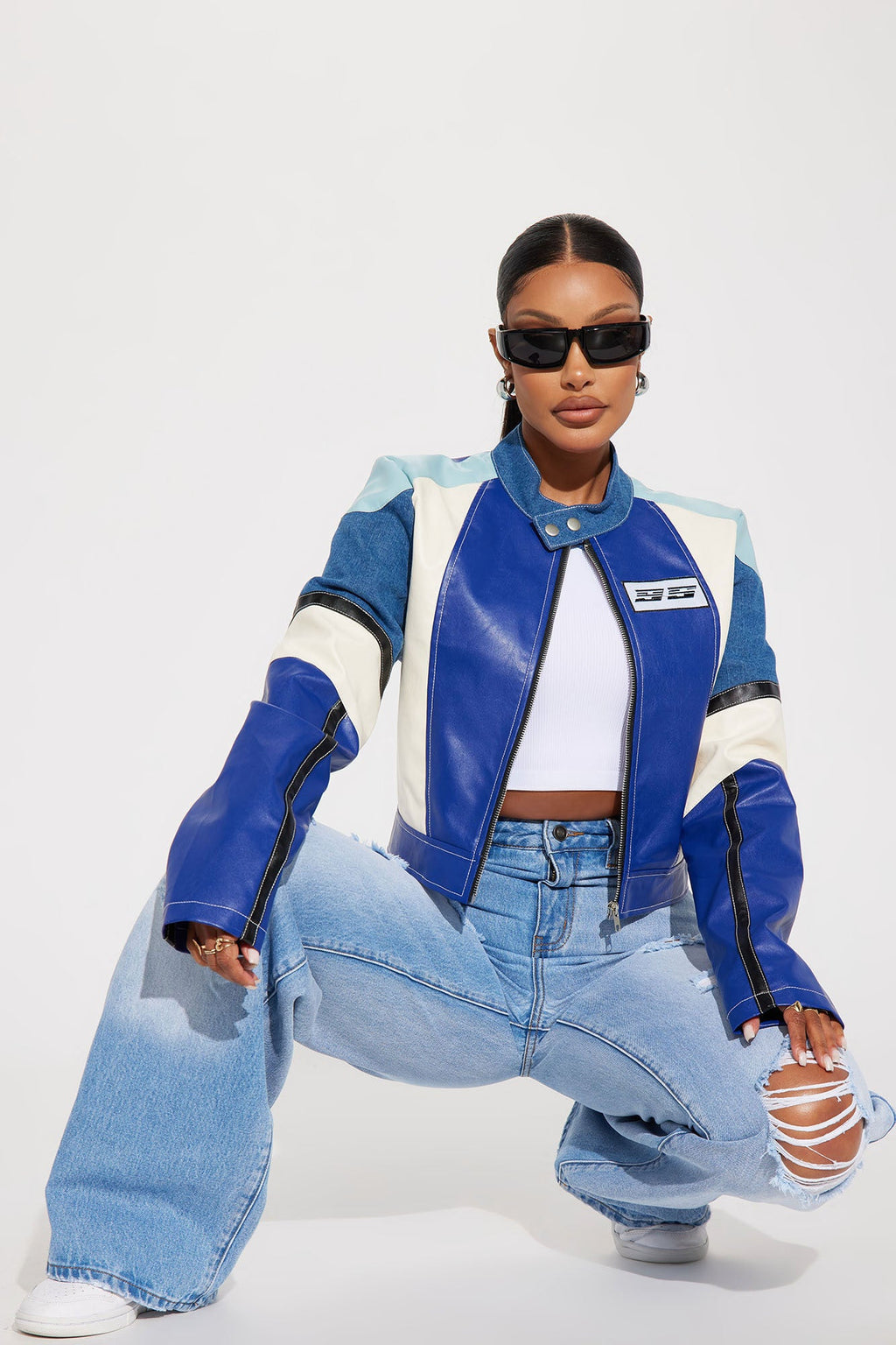 Switched It Up Faux Leather Jacket - Blue/combo