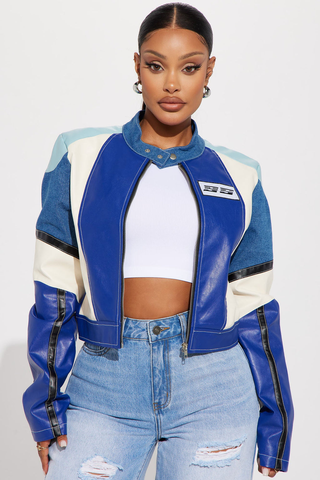Switched It Up Faux Leather Jacket - Blue/combo
