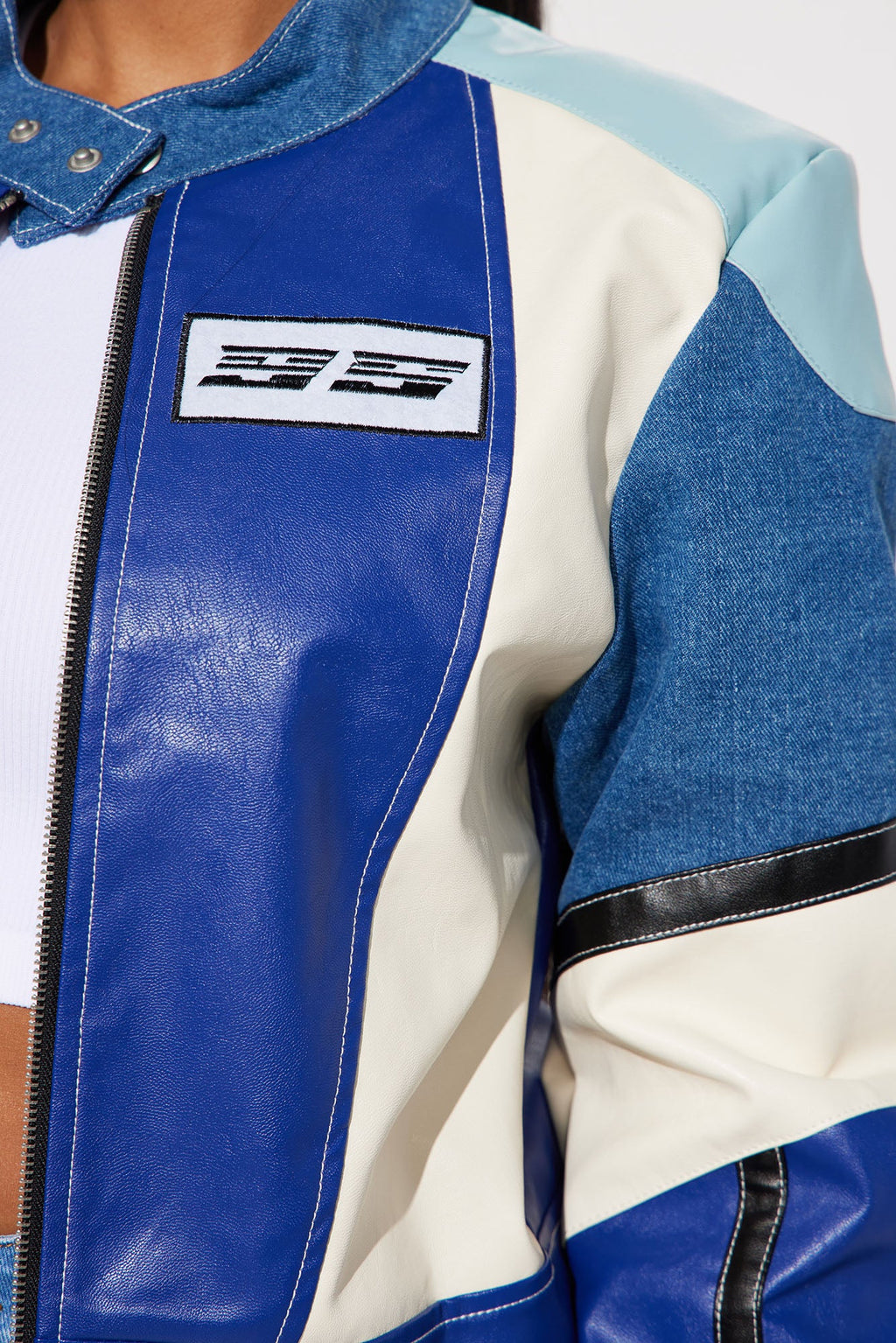 Switched It Up Faux Leather Jacket - Blue/combo