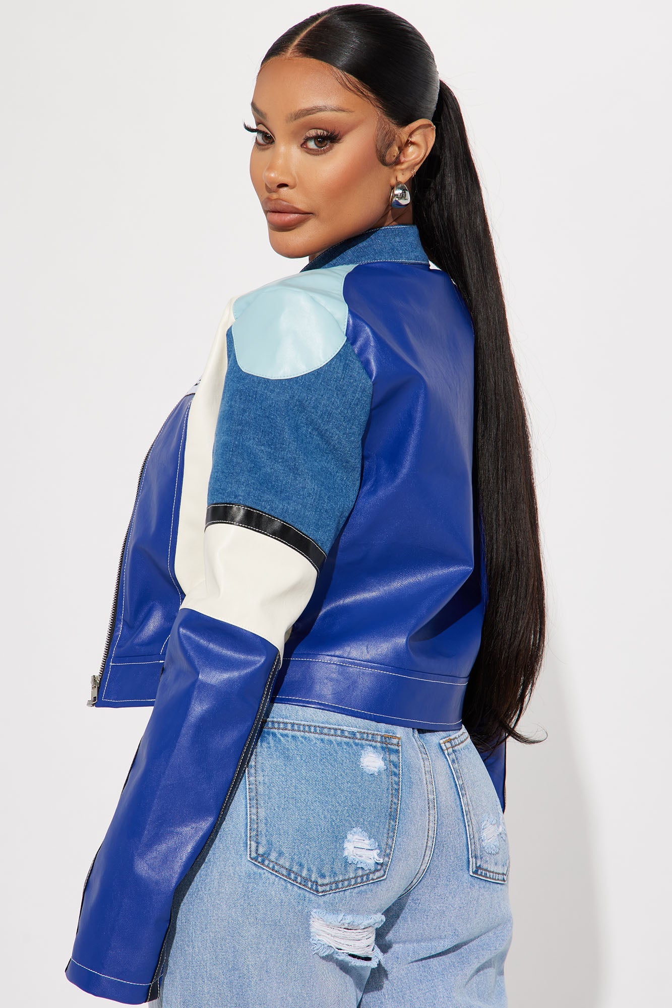 Switched It Up Faux Leather Jacket - Blue/combo