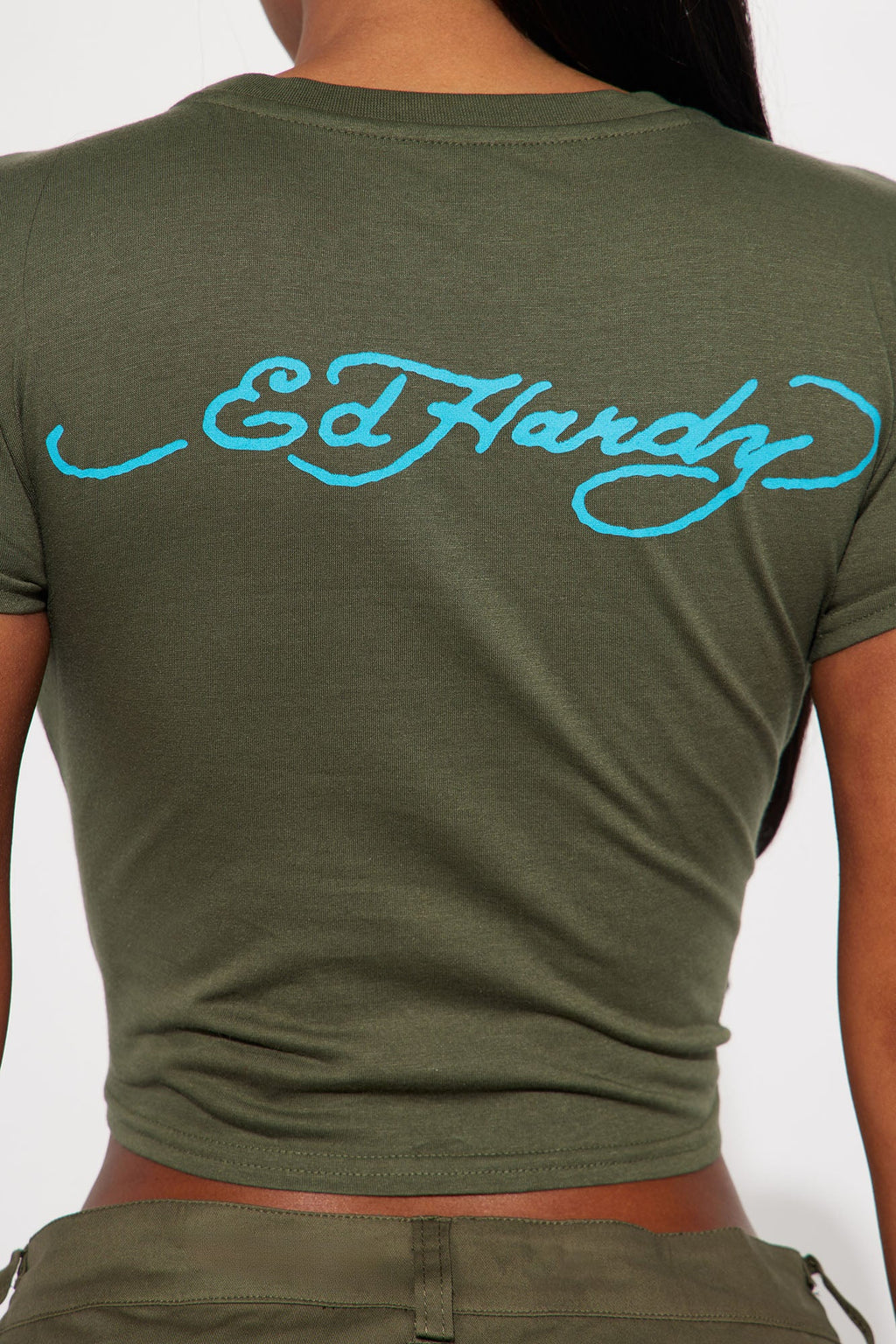 Ed Hardy Eagle Rhinestone Tee - Olive