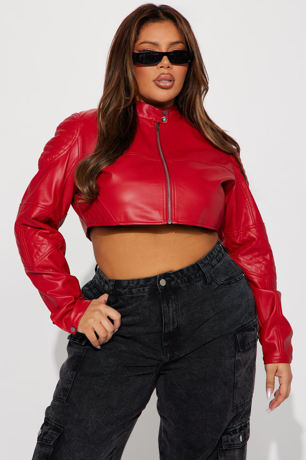 Biker Club Faux Leather Jacket - Red