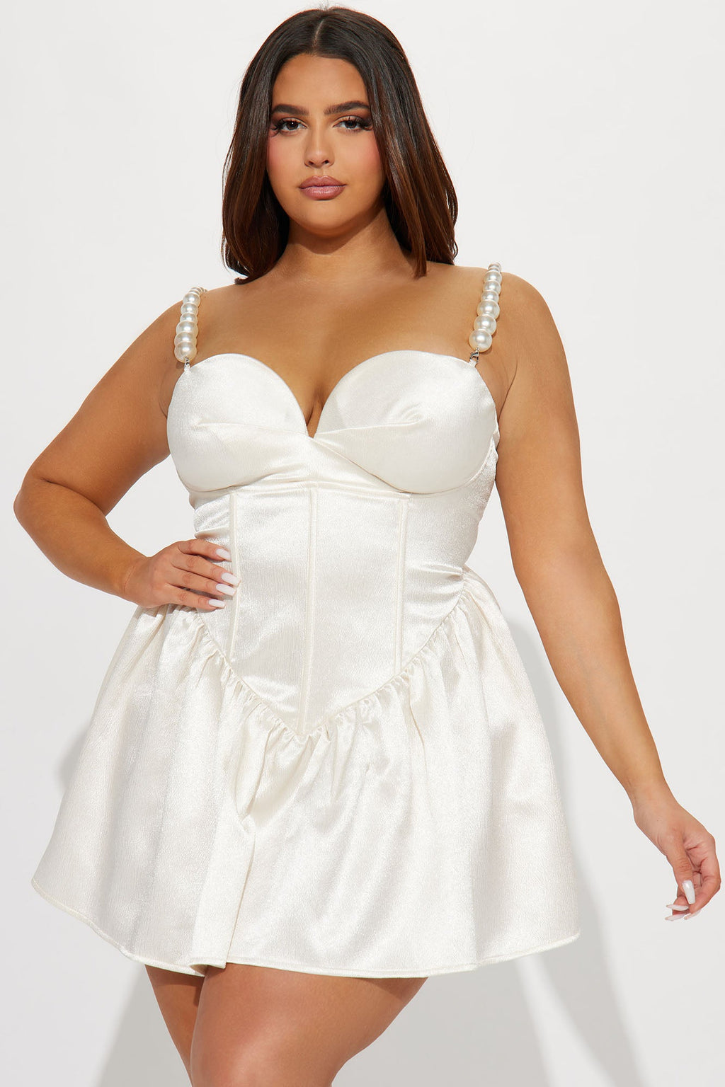 Pearly Girl Satin Mini Dress - Ivory