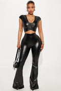 Raven Faux Leather Pant Set - Black