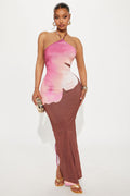 Amra Halter Maxi Dress - Brown Combo