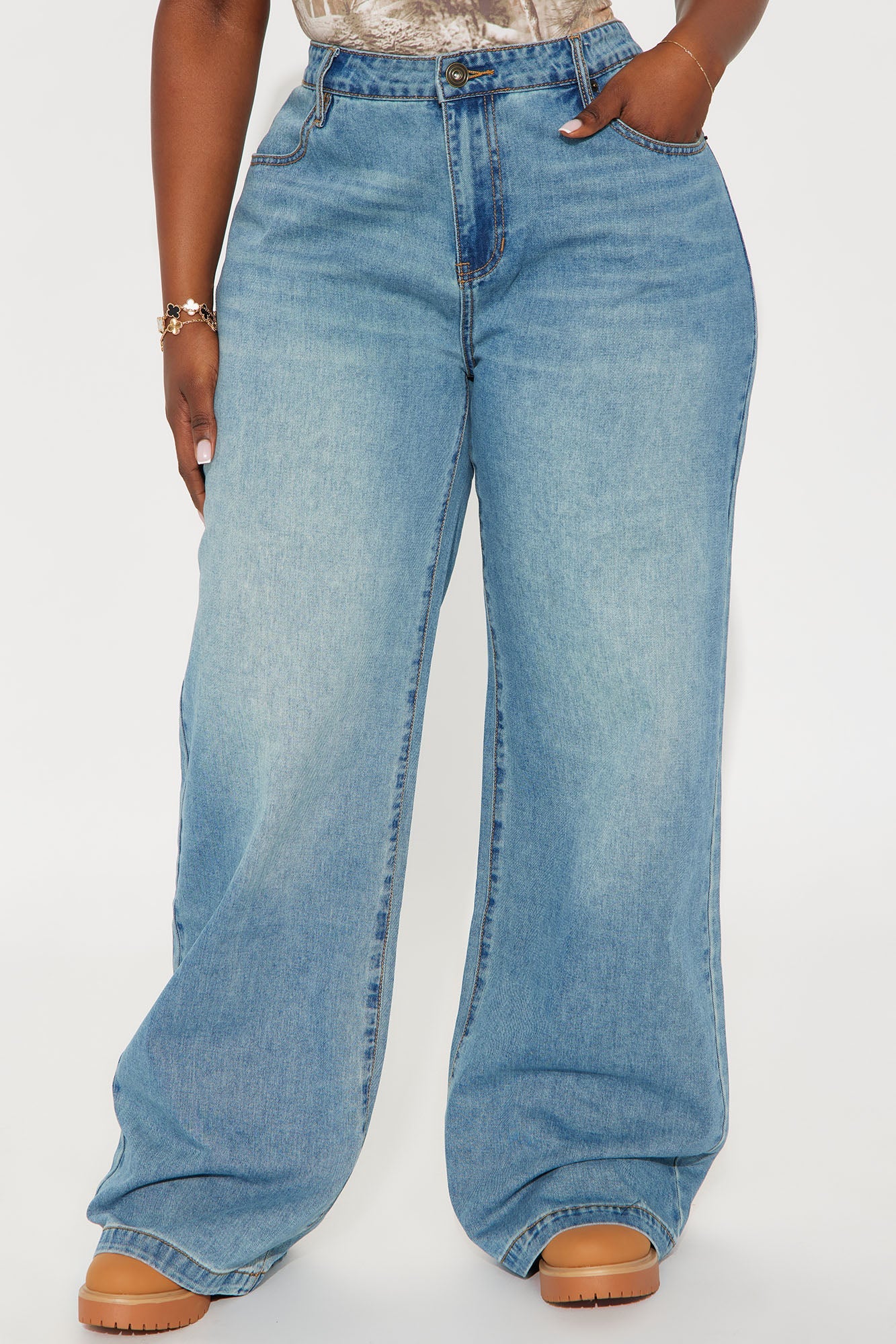 Rubie Non Stretch Wide Leg Jeans - Medium Wash