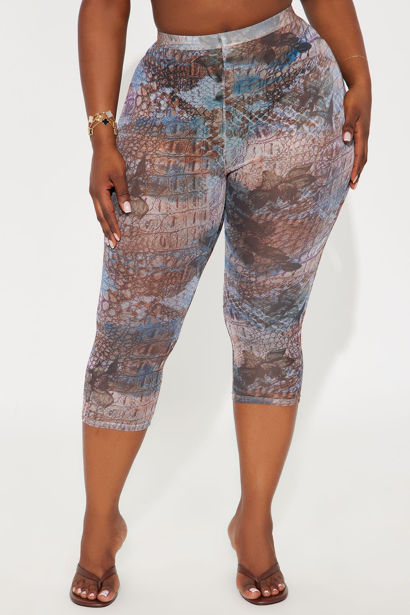 That's So Hot Animal Print Mesh Capri Legging - Taupe/combo
