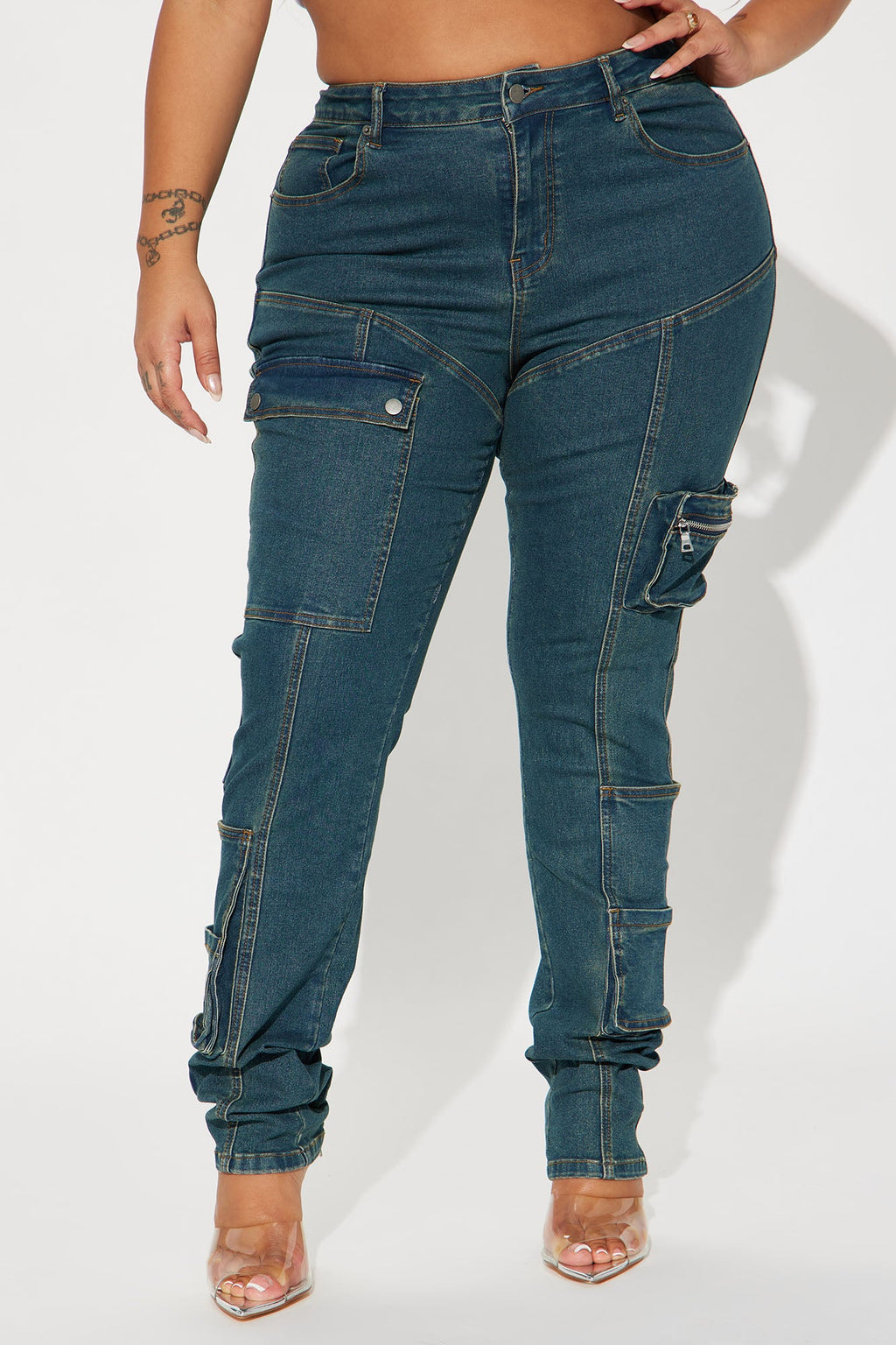 Good Form Cargo Slim Straight Leg Jeans - Dark Wash