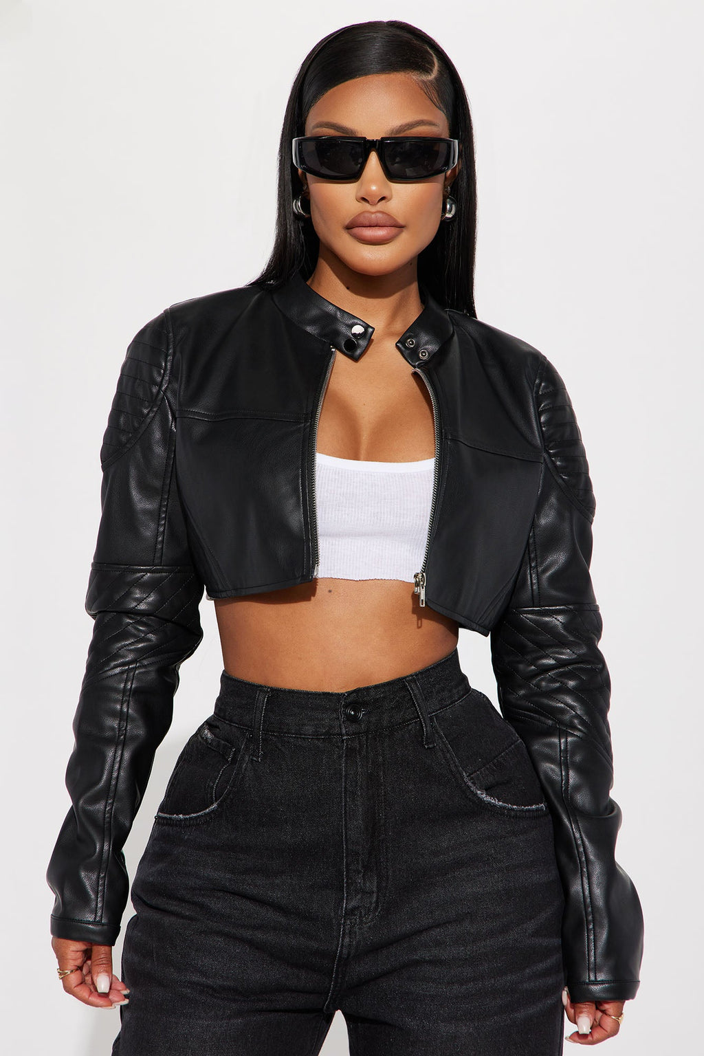 Biker Club Faux Leather Jacket - Black