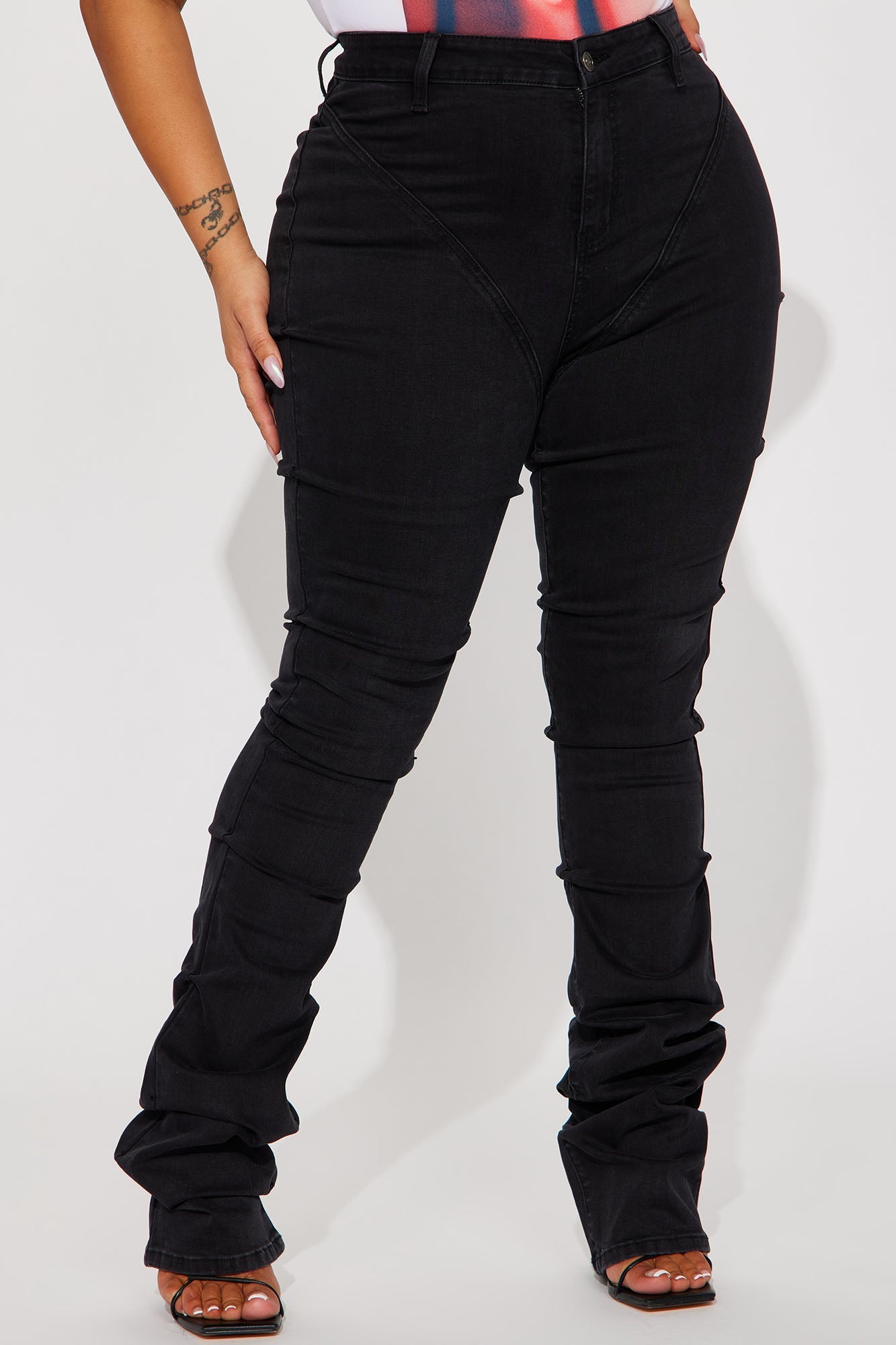Tall See Me High Rise Stacked Straight Leg Jeans - Black