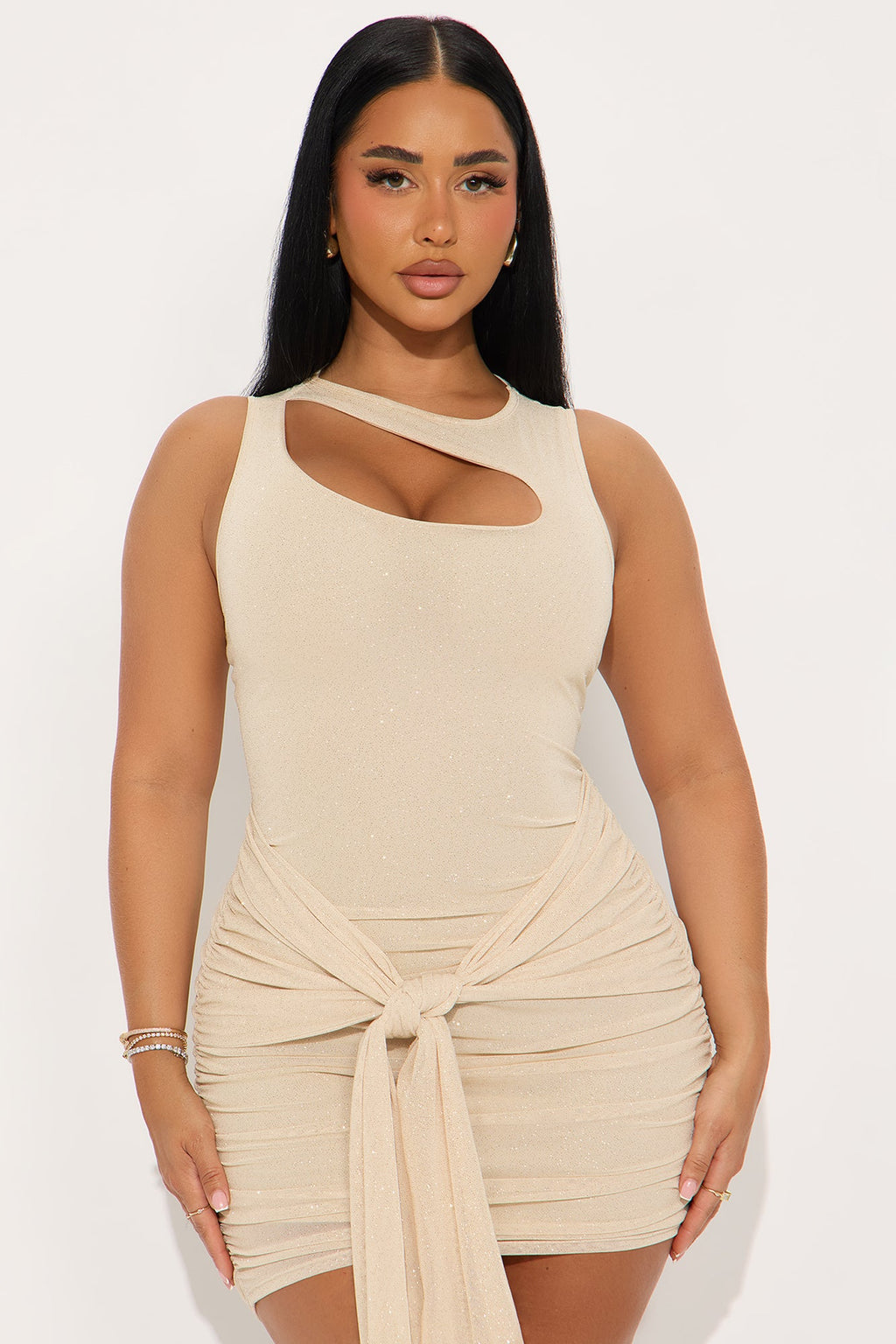 Shanti Glitter Mesh Mini Dress - Gold