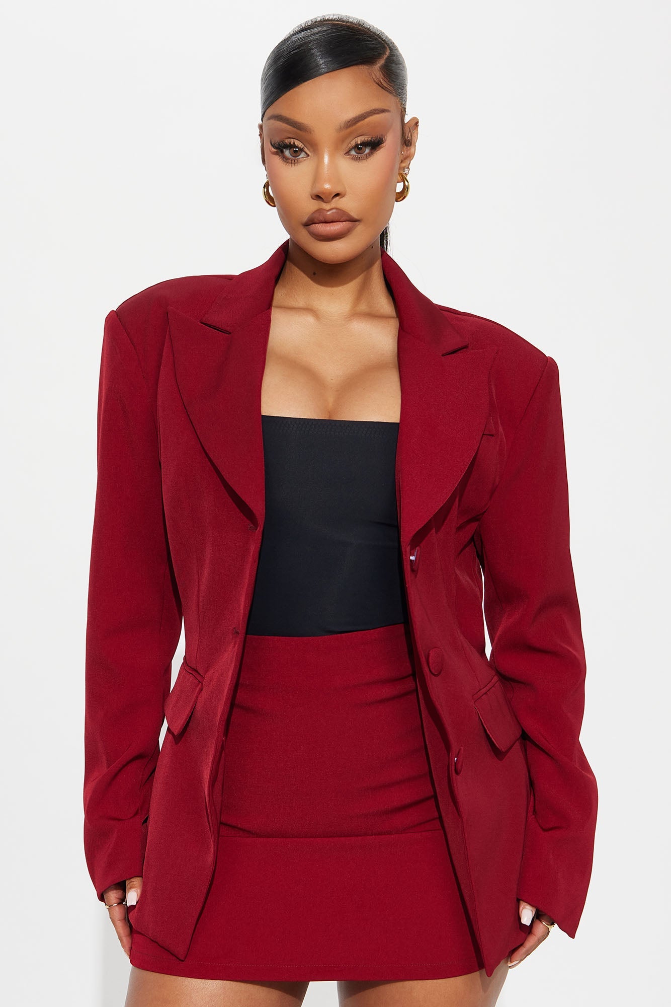 Business Time Blazer Skirt Set - Red