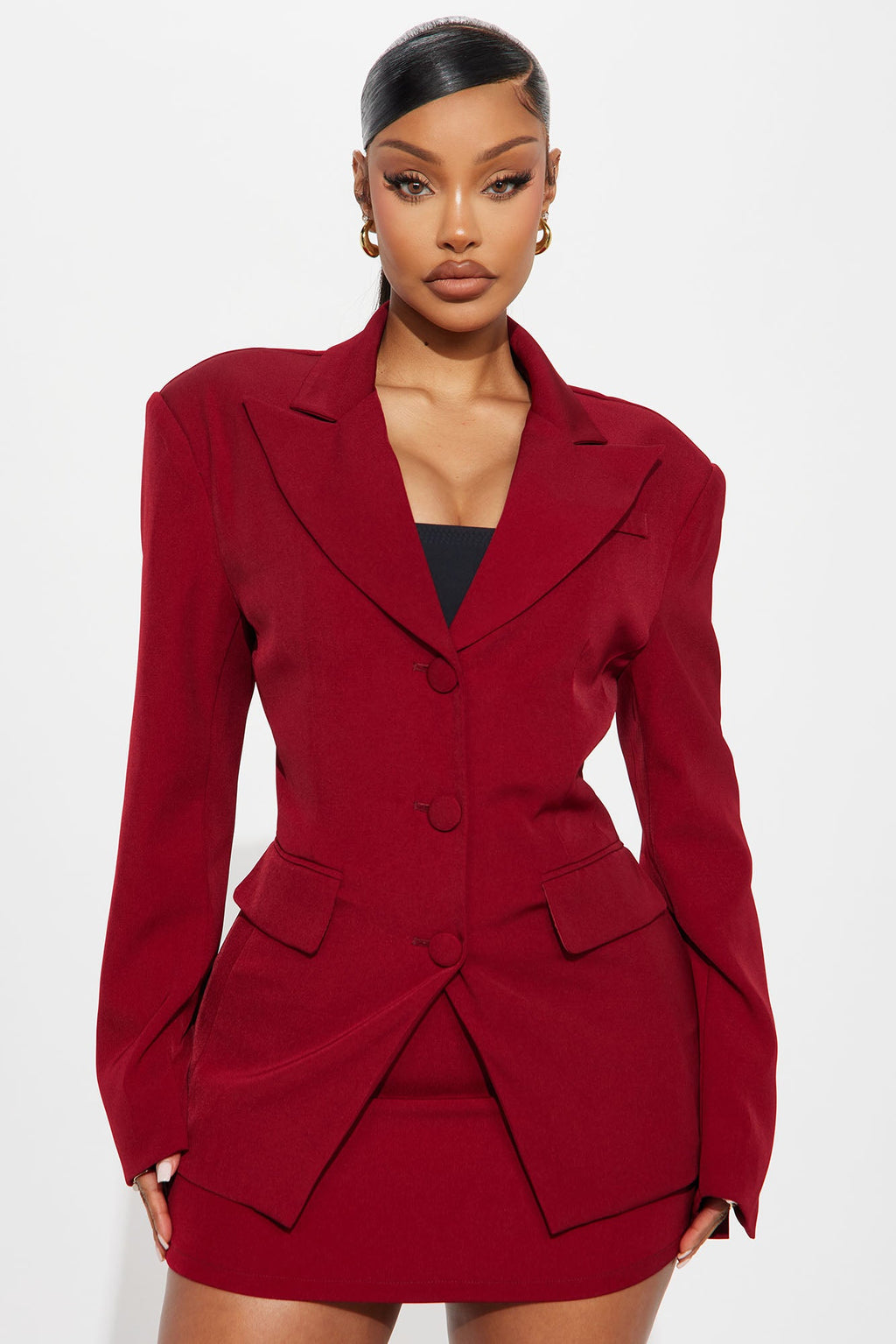 Business Time Blazer Skirt Set - Red