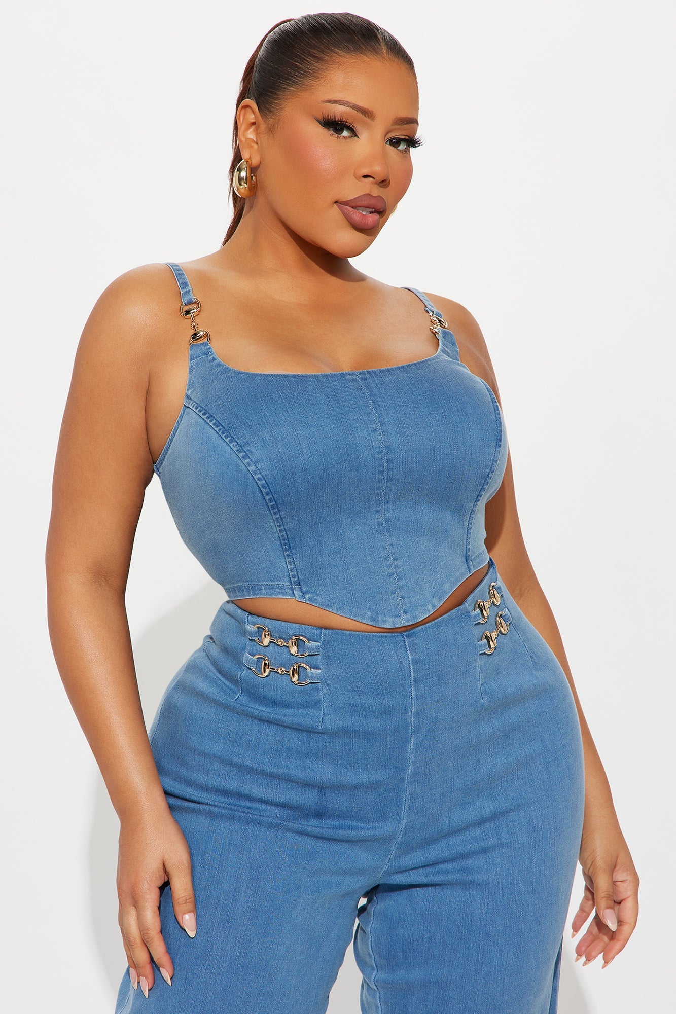 Slay The Day Denim Pant Set - Medium Wash