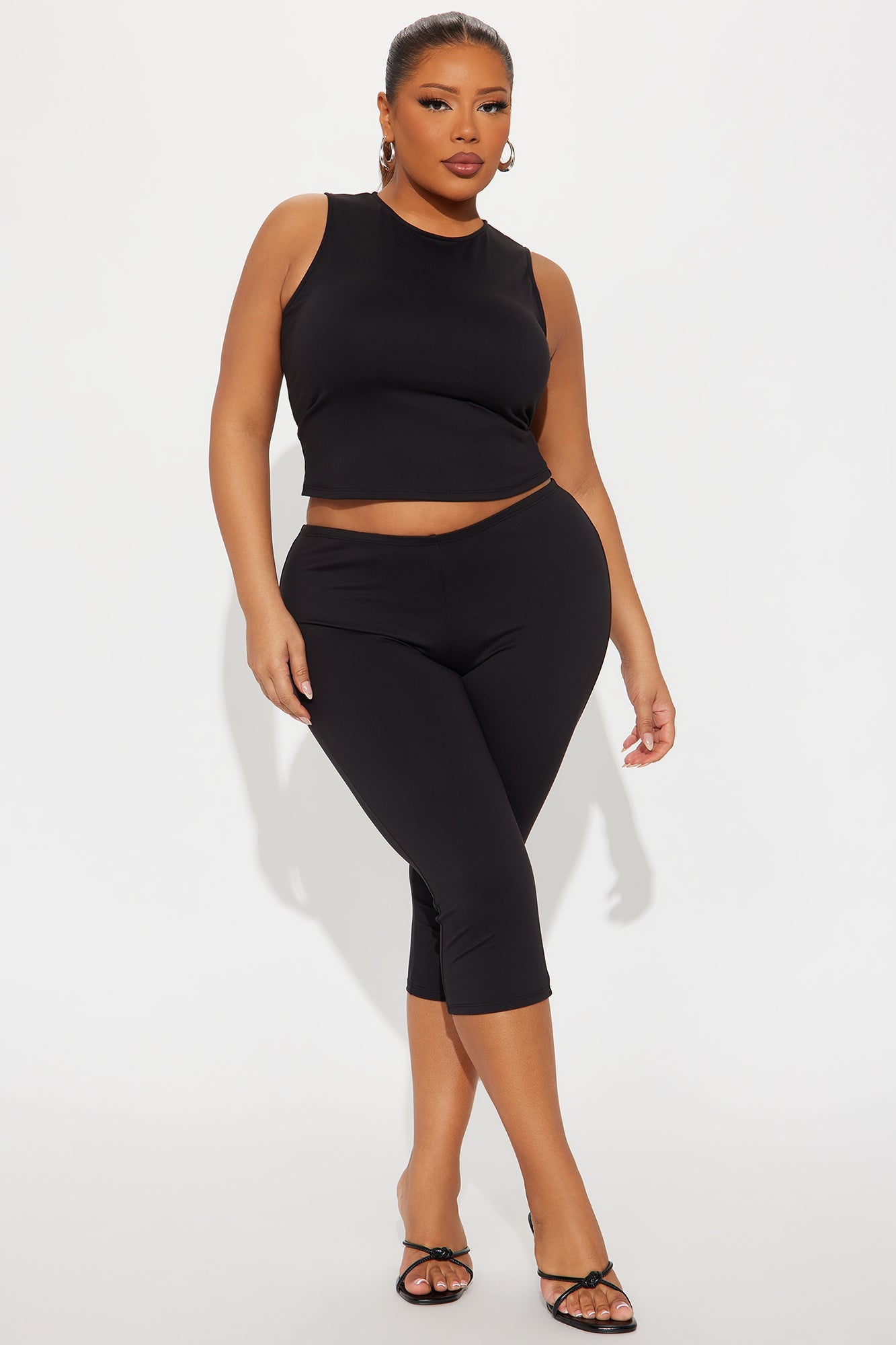 All Day Sleek Matte Tricot Capri Set - Black