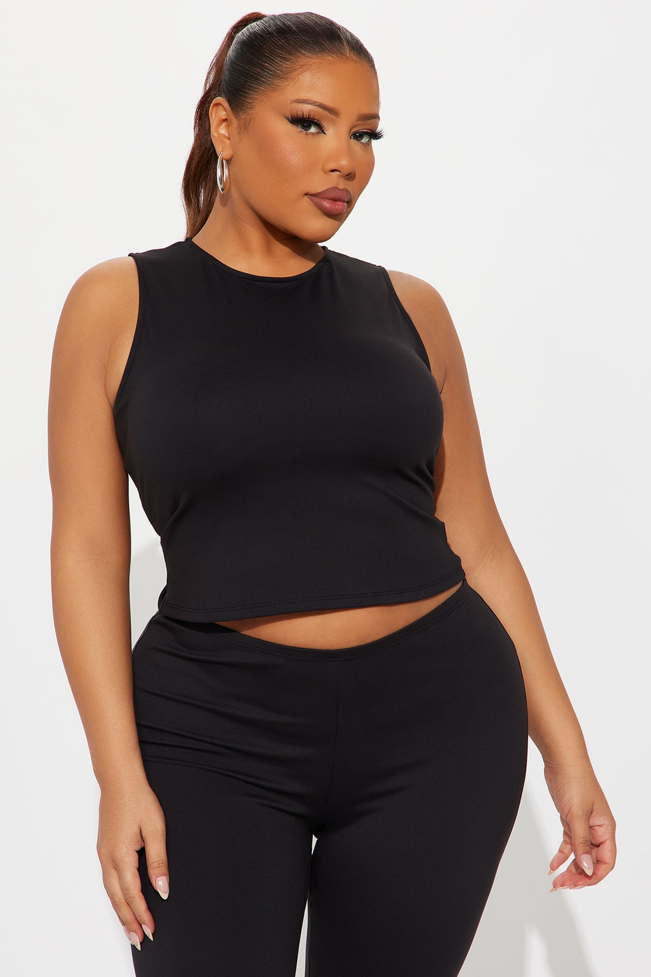 All Day Sleek Matte Tricot Capri Set - Black