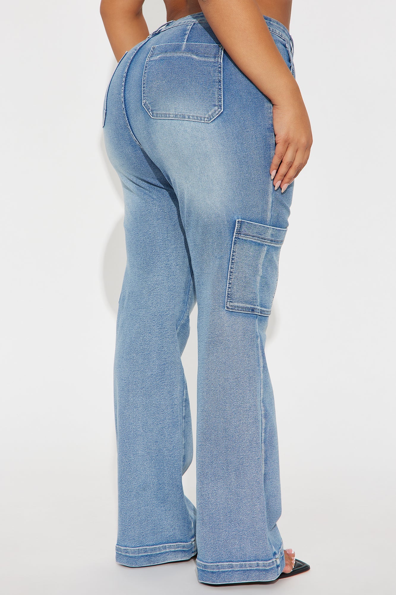 Counting On It Cargo Stretch Flare Jeans - Medium Wash