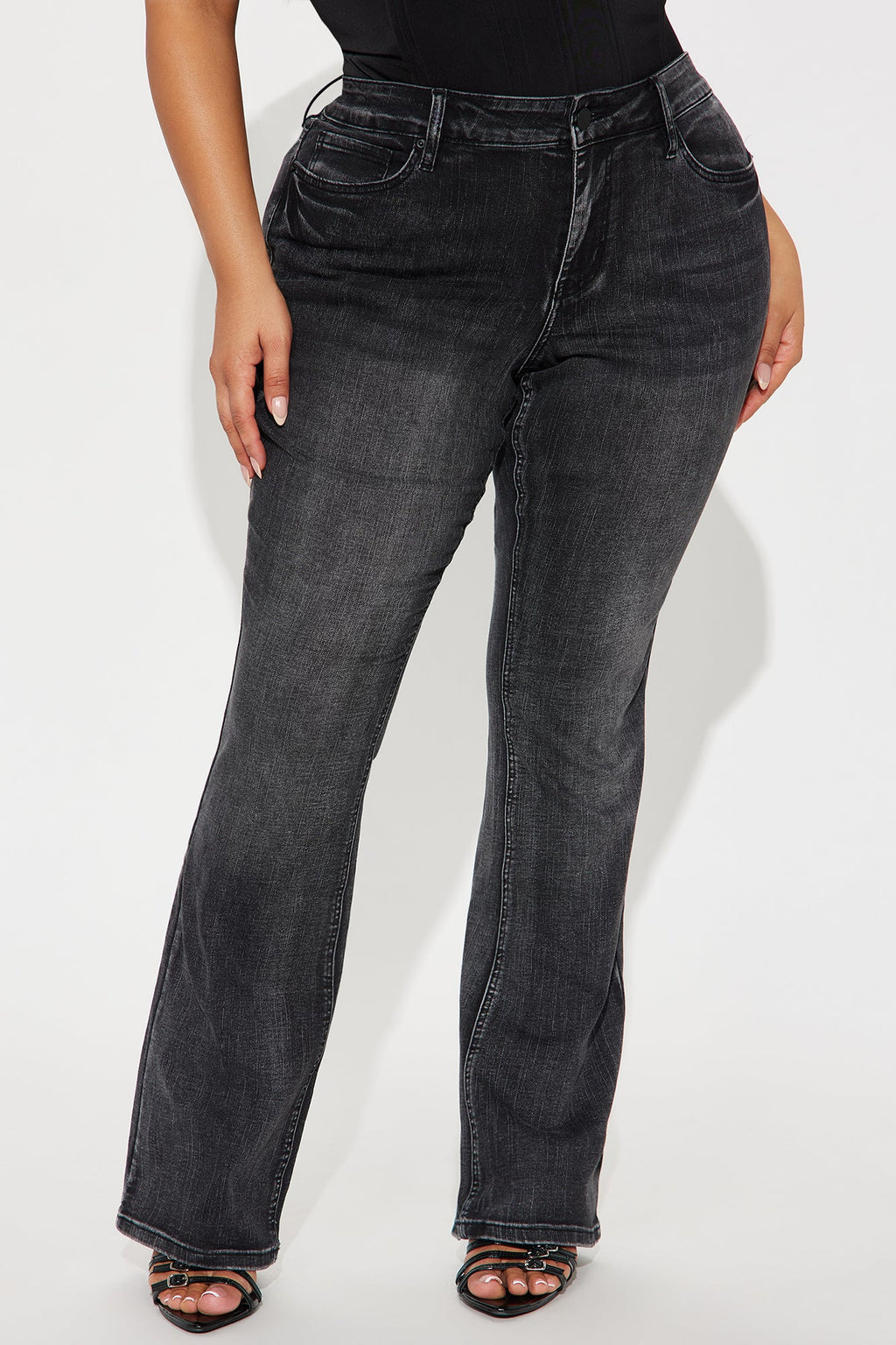 Bring It Back Star Embellished Bootcut Jeans - Black Wash