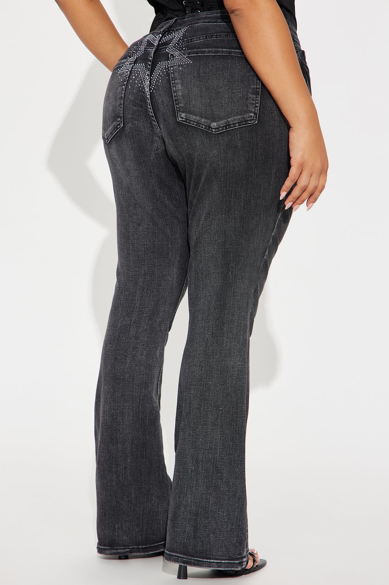 Bring It Back Star Embellished Bootcut Jeans - Black Wash