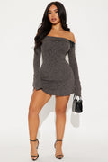 Dazed Dreams Ribbed Mini Dress - Charcoal