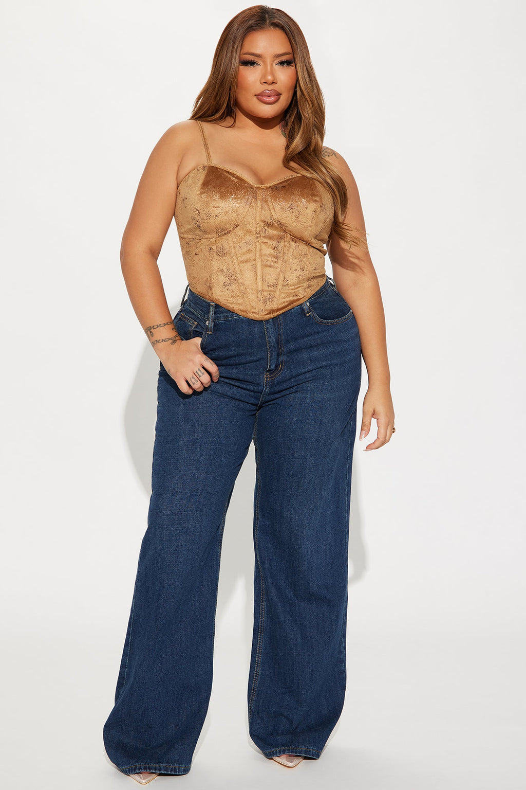Wesley Faux Suede Corset Top - Camel