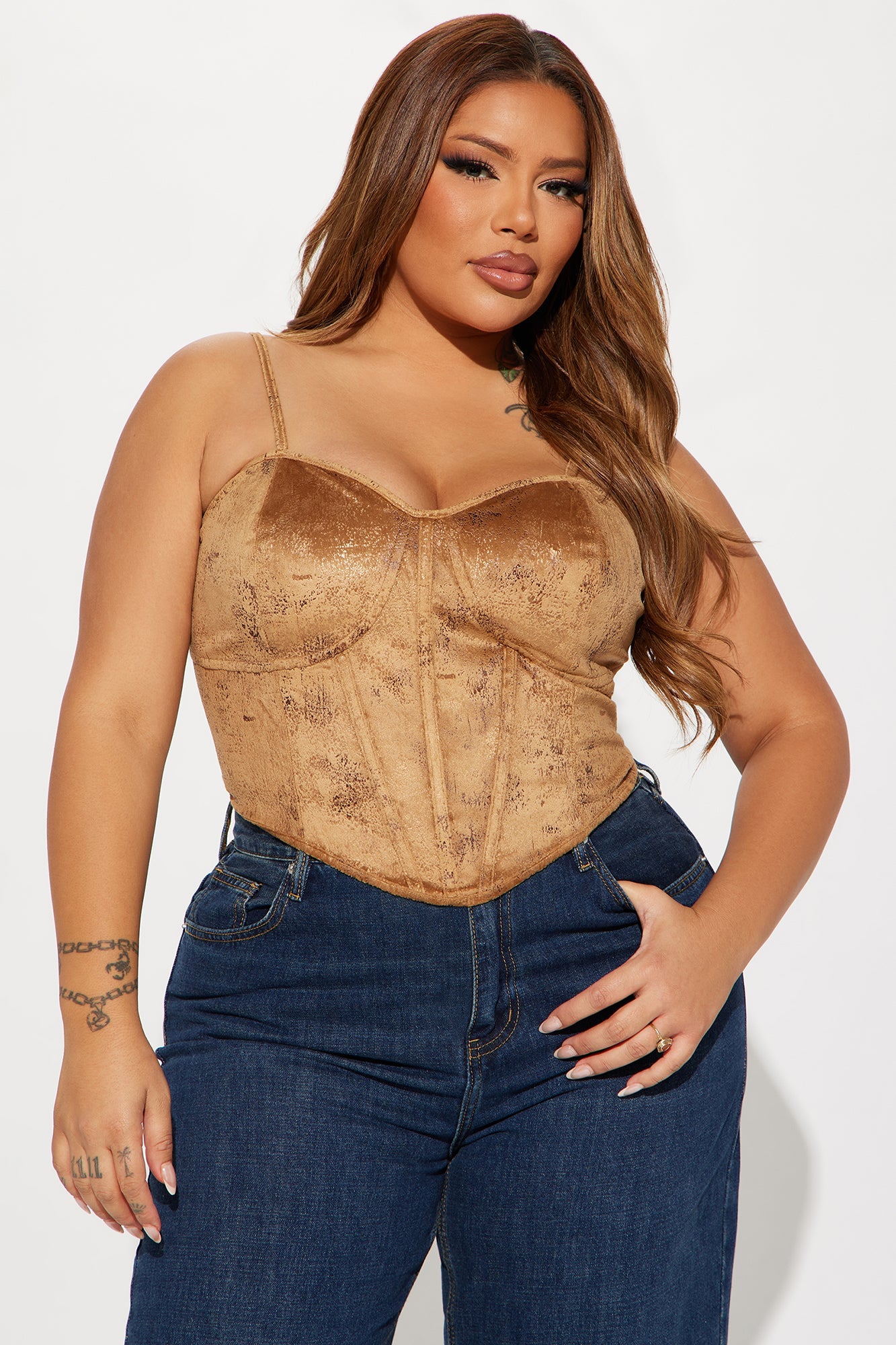 Wesley Faux Suede Corset Top - Camel