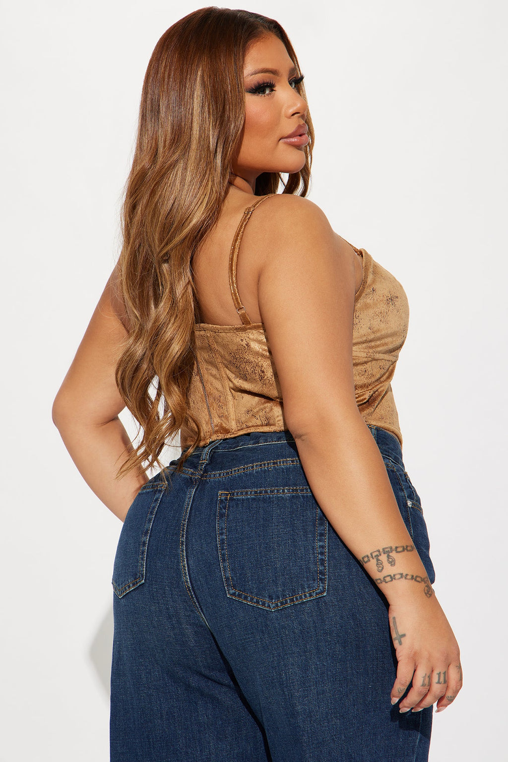 Wesley Faux Suede Corset Top - Camel