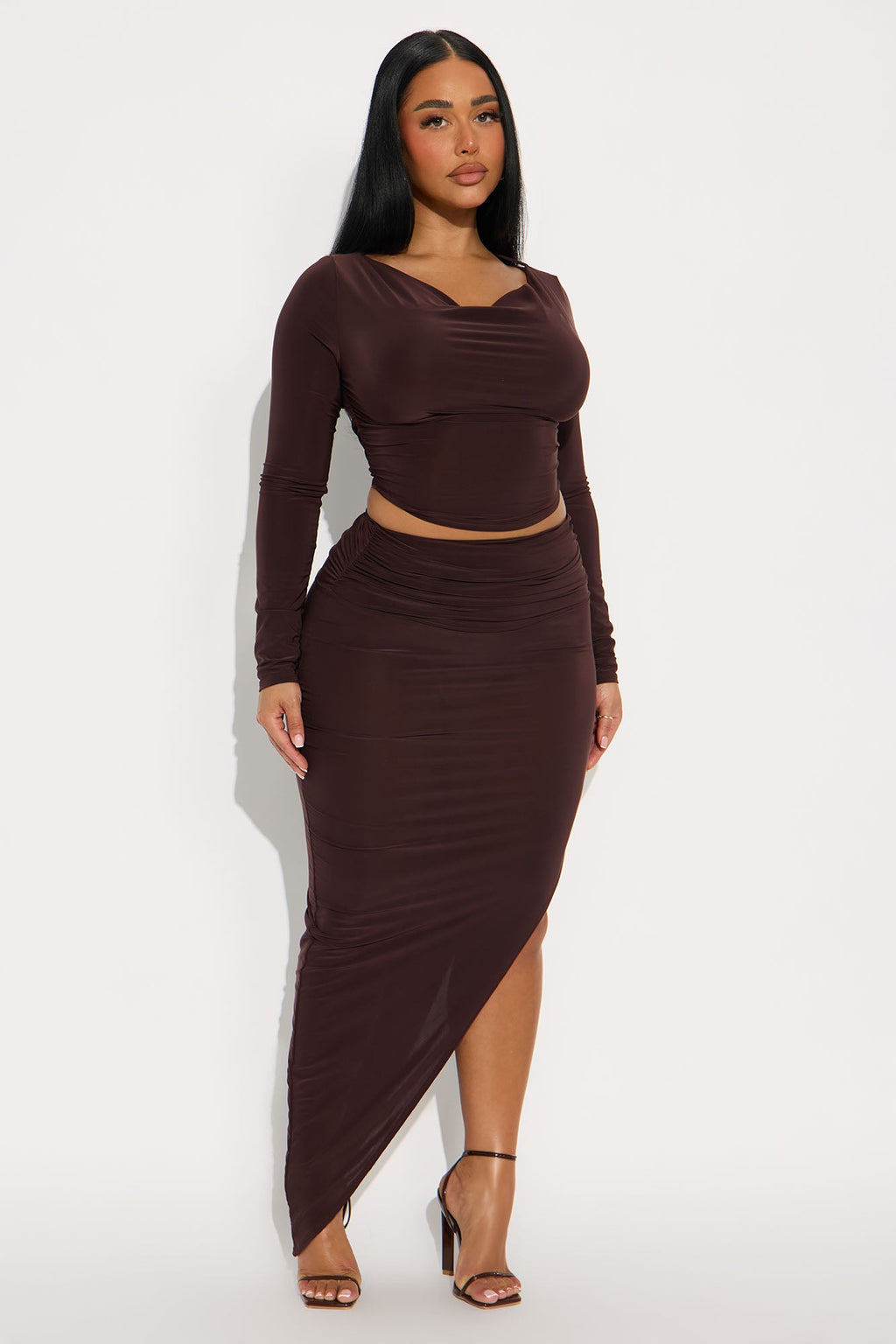 Sculpted Elegance Skirt Set - Chocolate