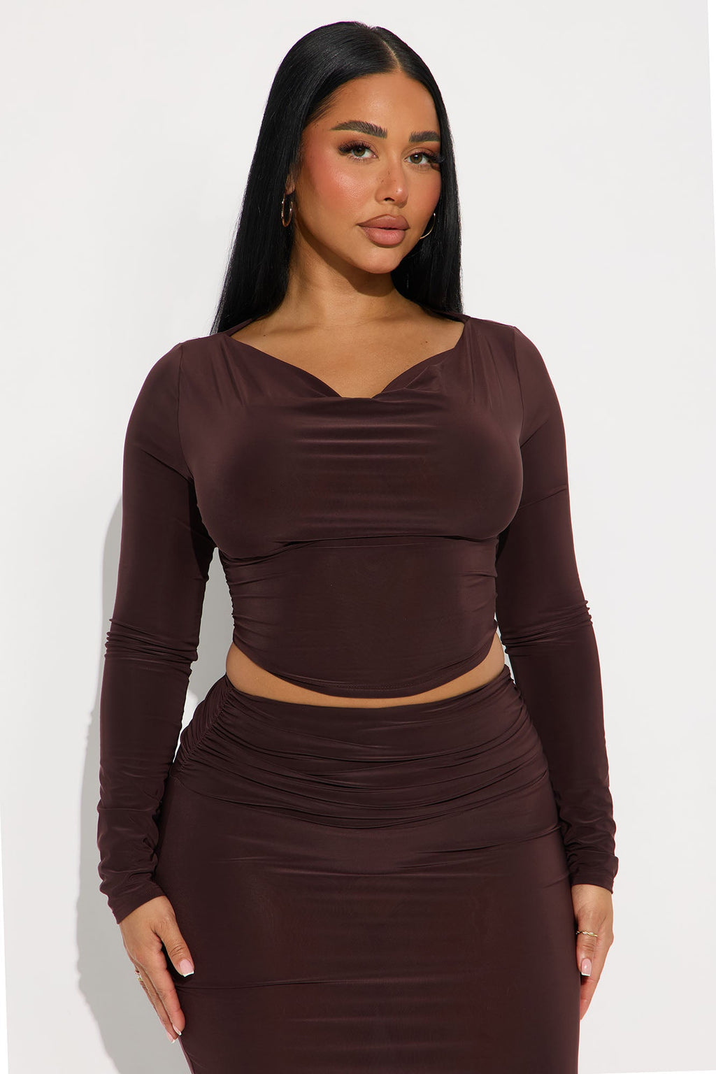 Sculpted Elegance Skirt Set - Chocolate