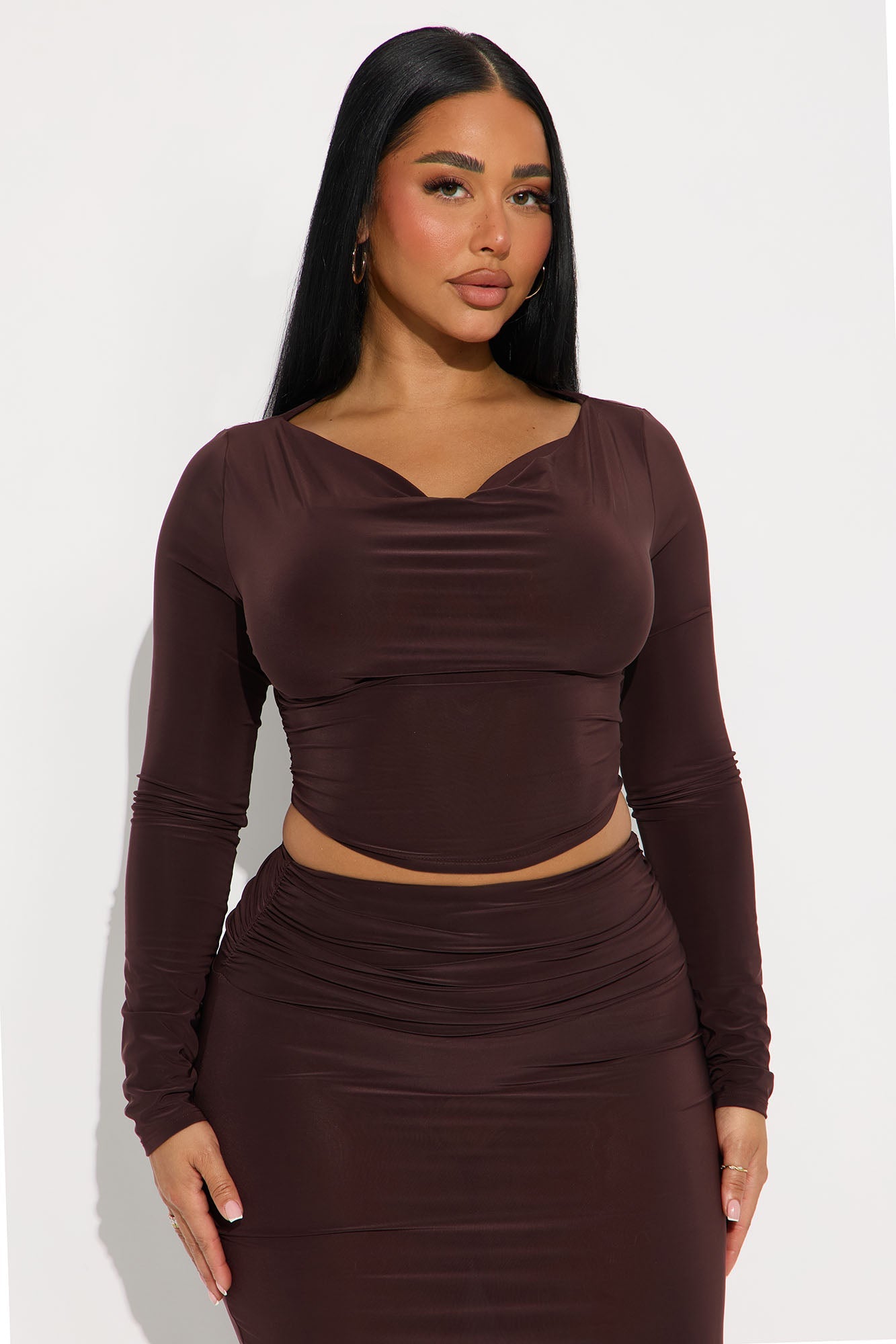 Sculpted Elegance Skirt Set - Chocolate