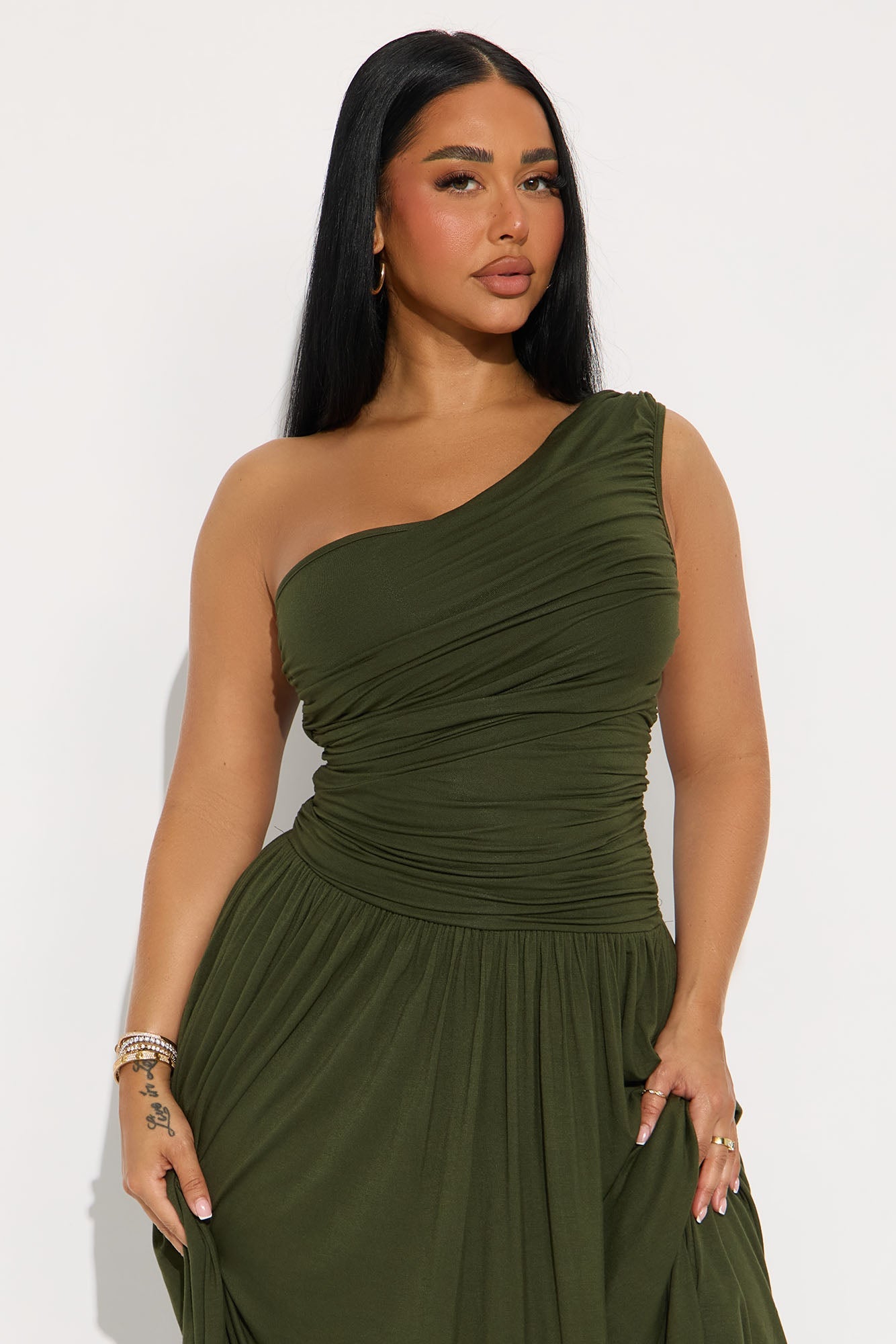 Serene Dreams One Shoulder Maxi Dress - Olive