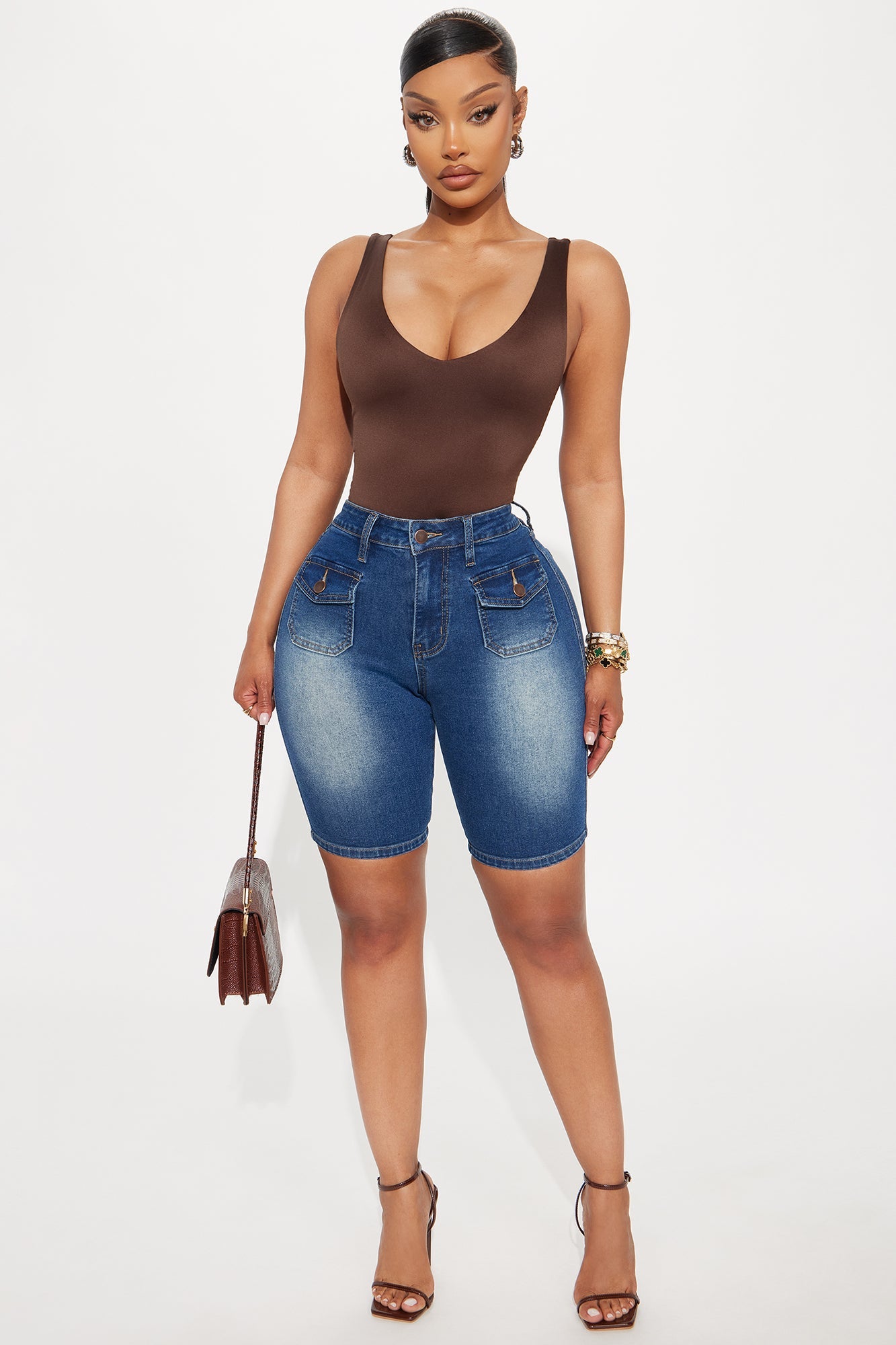 Shocker Tinted Stretch Denim Bermuda Shorts - Dark Wash