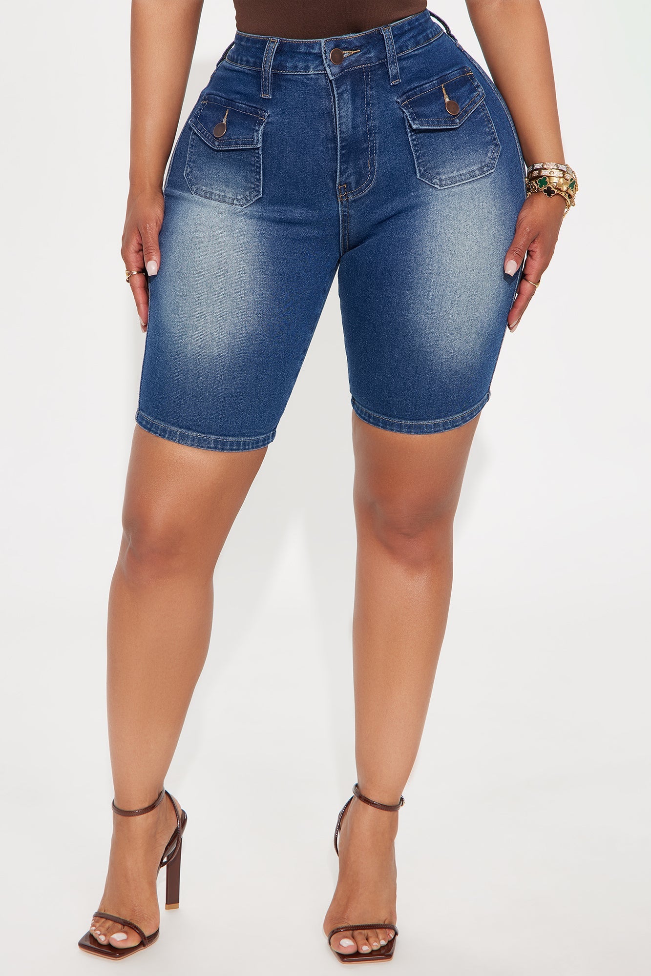 Shocker Tinted Stretch Denim Bermuda Shorts - Dark Wash