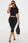 All Day Sleek Matte Tricot Capri Set - Black