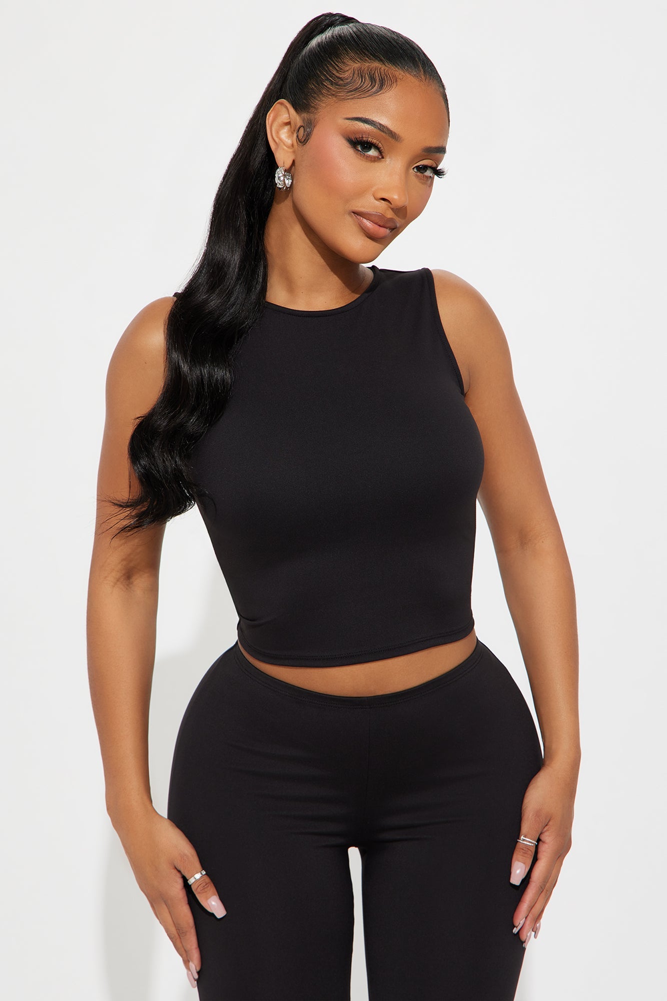 All Day Sleek Matte Tricot Capri Set - Black