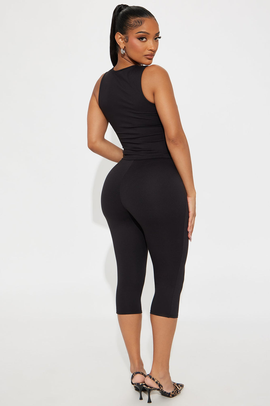 All Day Sleek Matte Tricot Capri Set - Black
