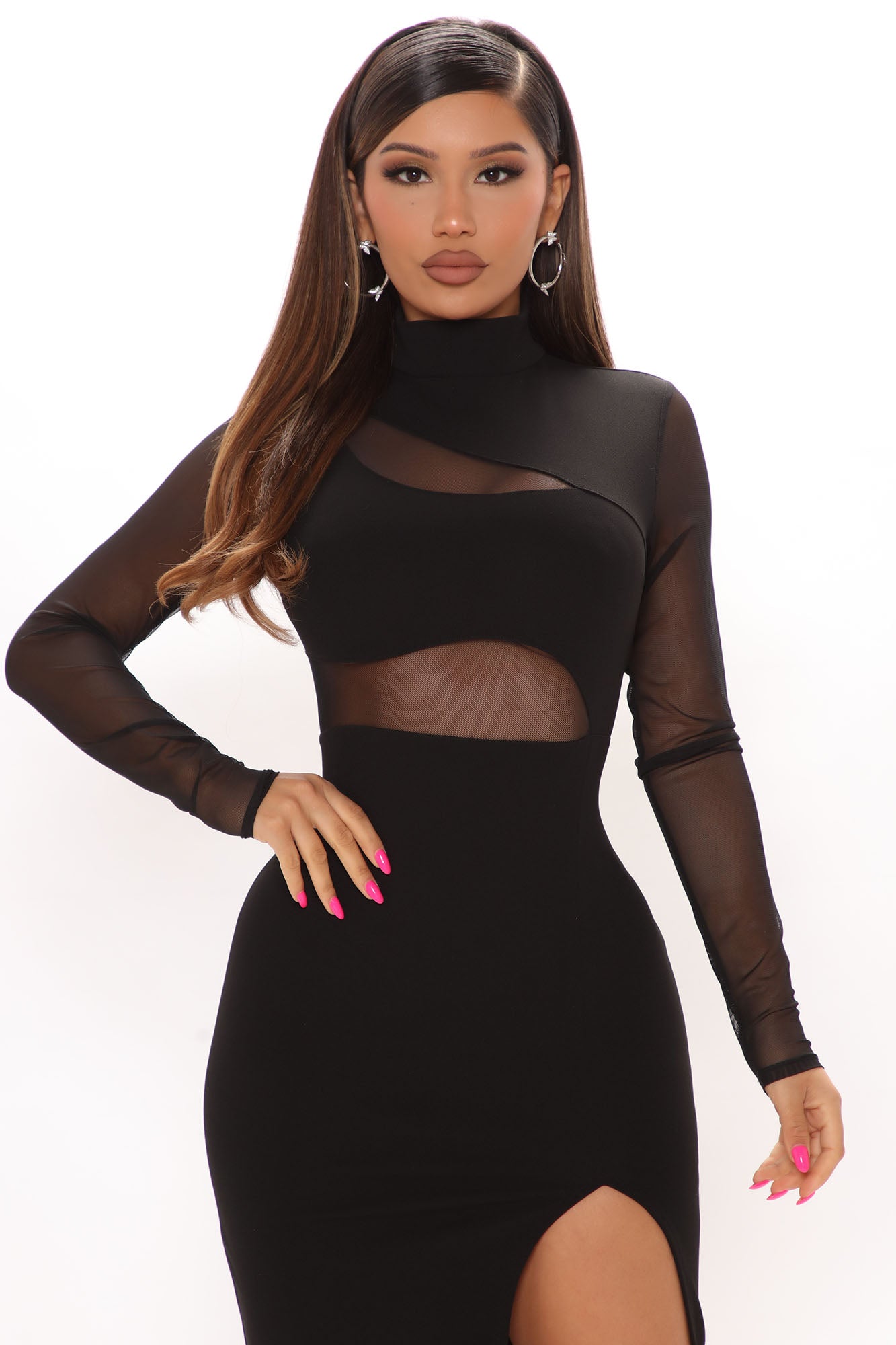 Fallen Angel Mesh Midi Dress - Black